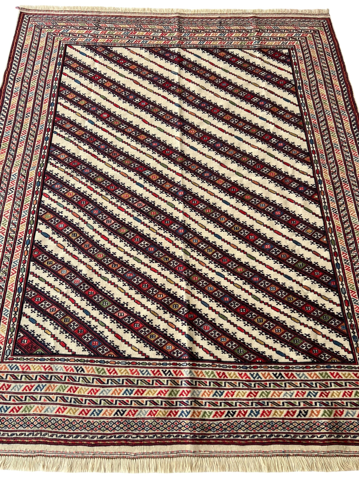 Oriental Rug 5x6 | Ivory, Brown & Red | Flatweave Wool