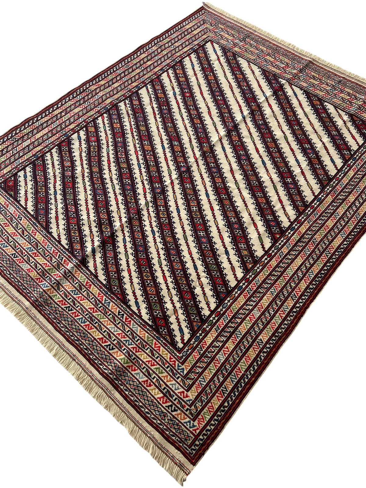 Oriental Rug 5x6 | Ivory, Brown & Red | Flatweave Wool