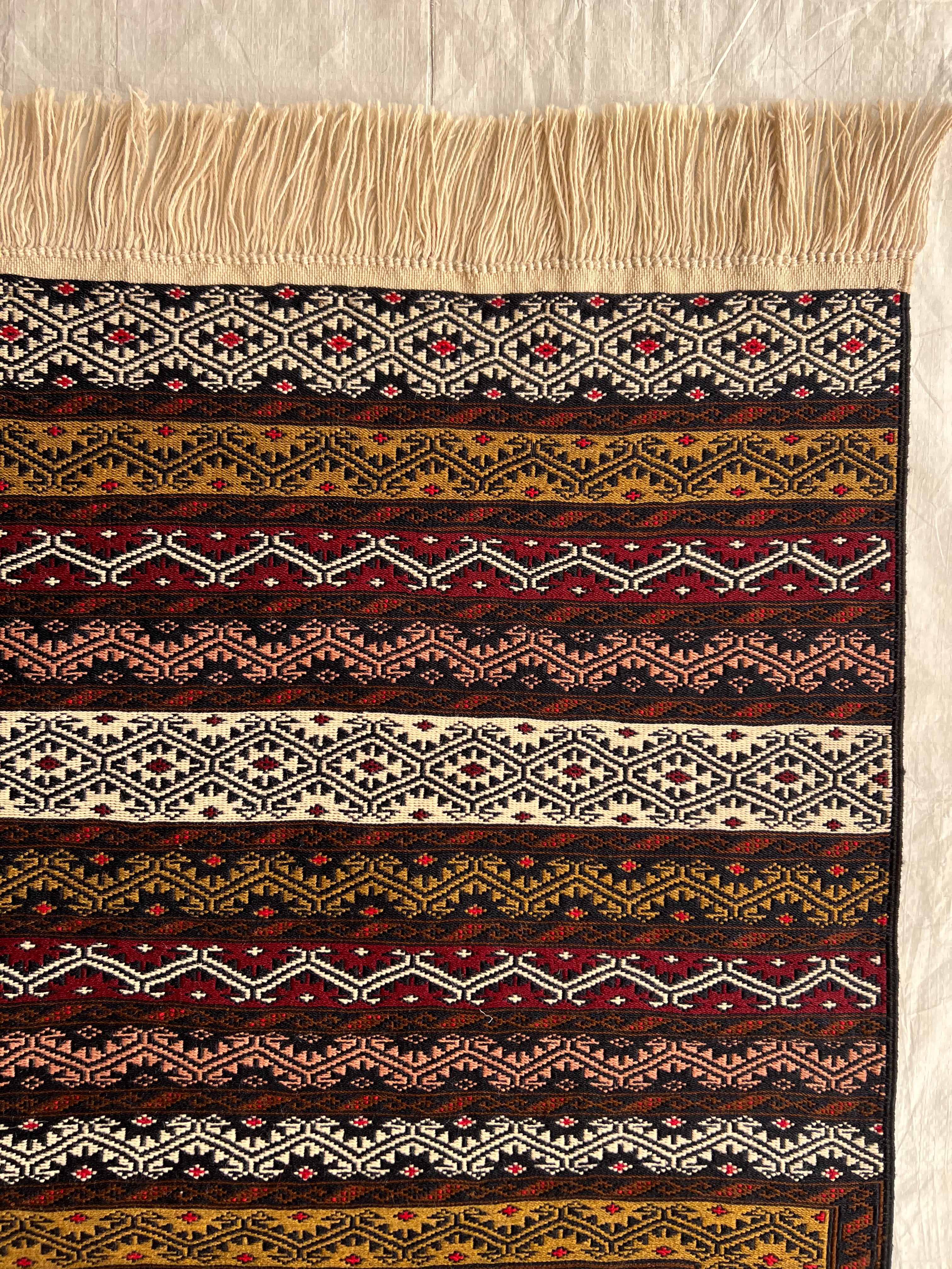 Kilim Rug 4x7 | Burgundy, Brown & Cream | Hand-Woven Wool Flatweave