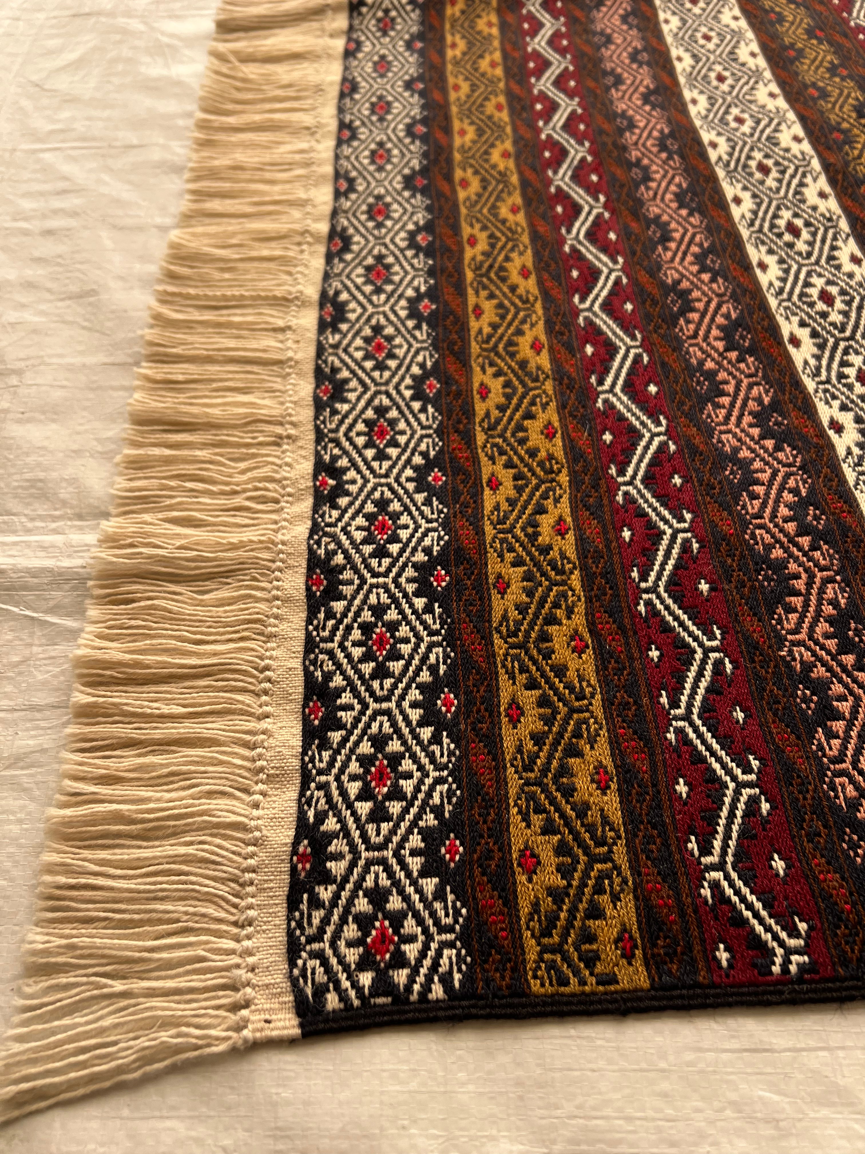 Kilim Rug 4x7 | Burgundy, Brown & Cream | Hand-Woven Wool Flatweave