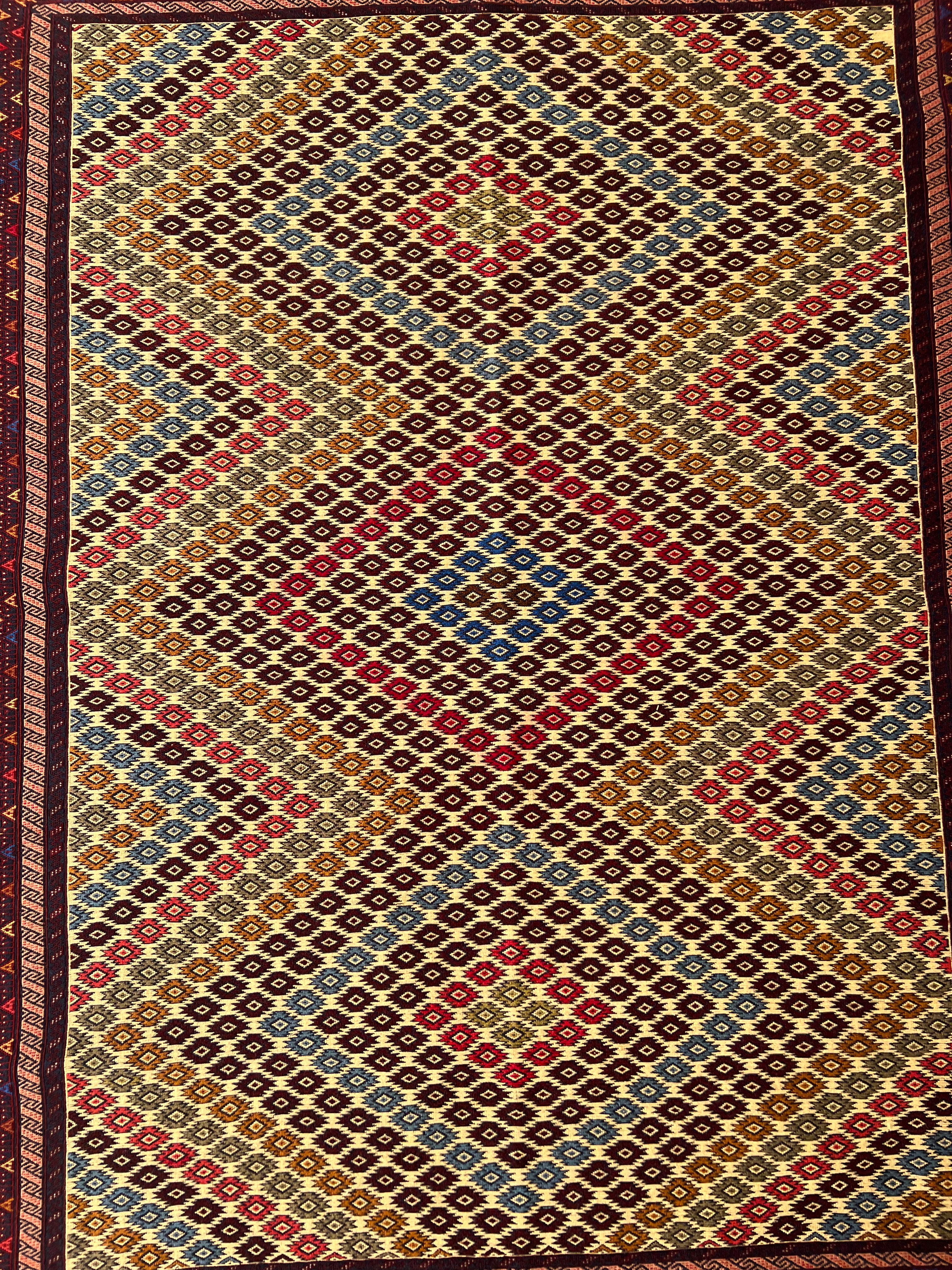 Kilim Rug 4x7 | Gold, Burgundy & Red | Hand-Woven Wool Flatweave