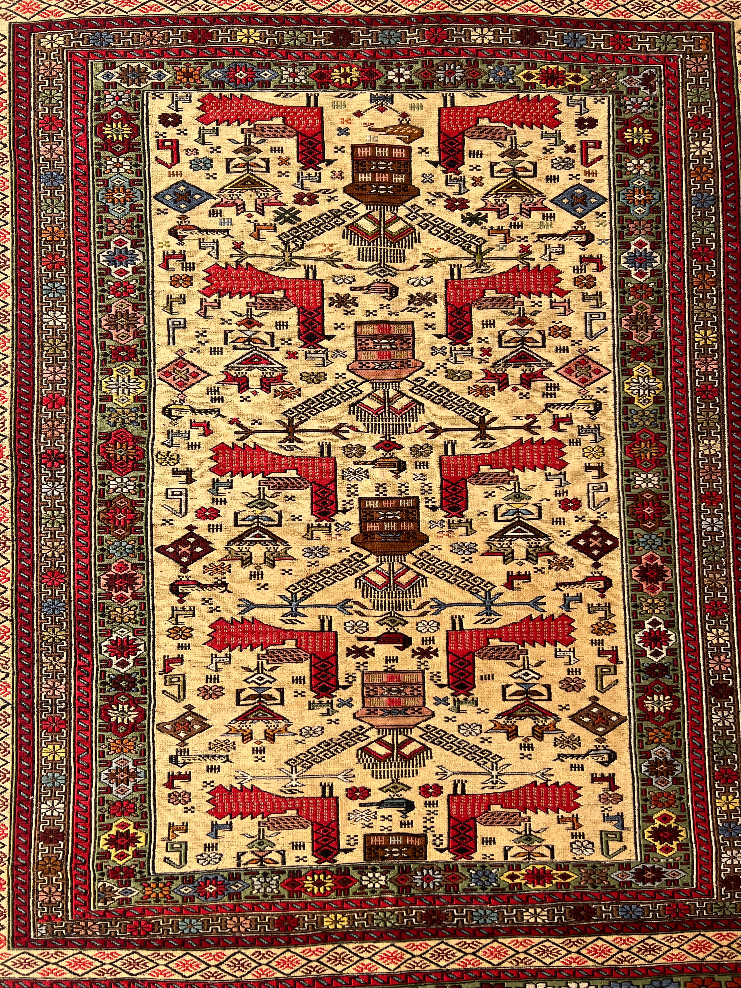 Kilim Rug 4x6 | Red, Ivory & Brown | Hand-Woven Wool Flatweave