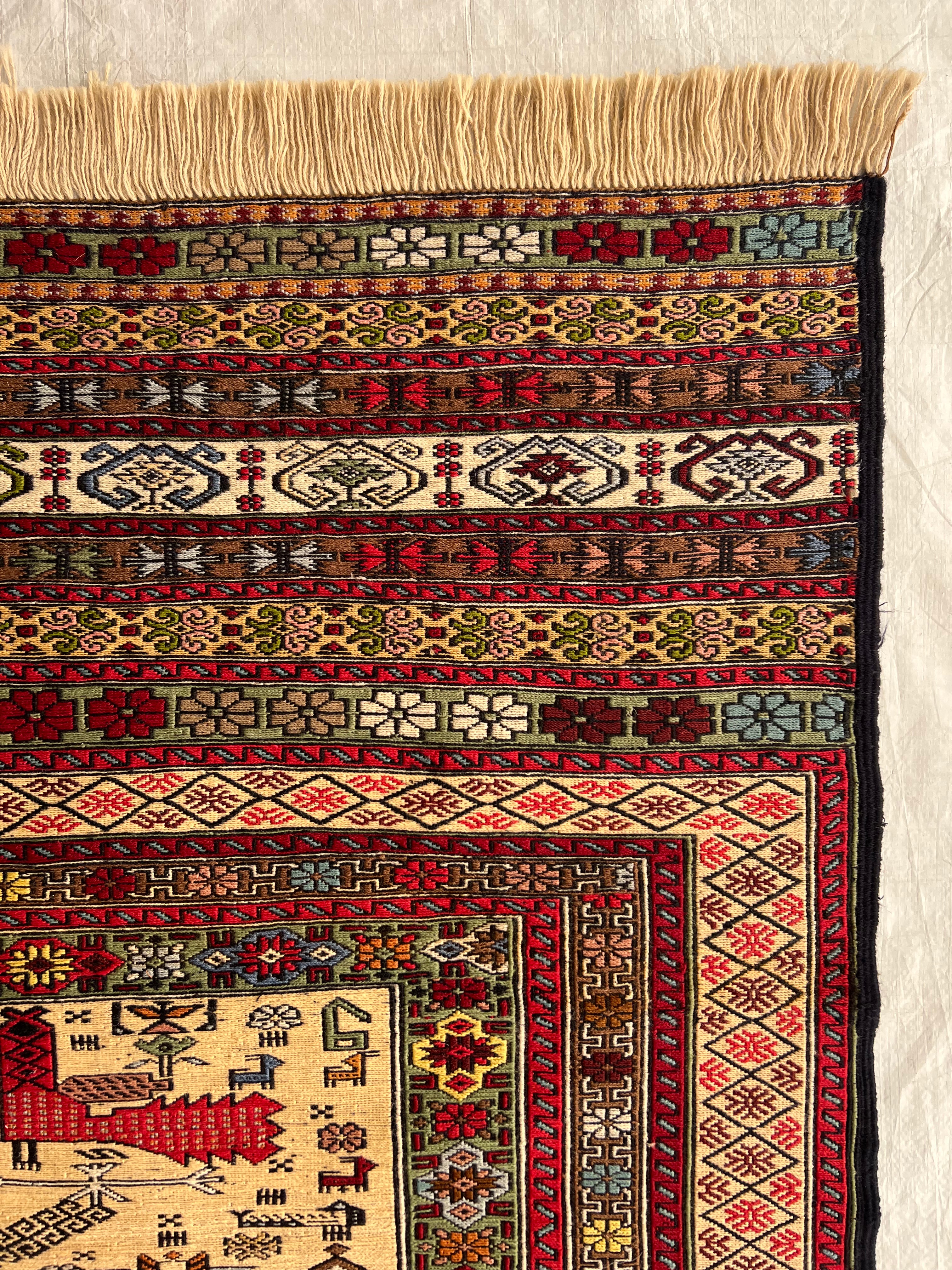Kilim Rug 4x6 | Red, Ivory & Brown | Hand-Woven Wool Flatweave