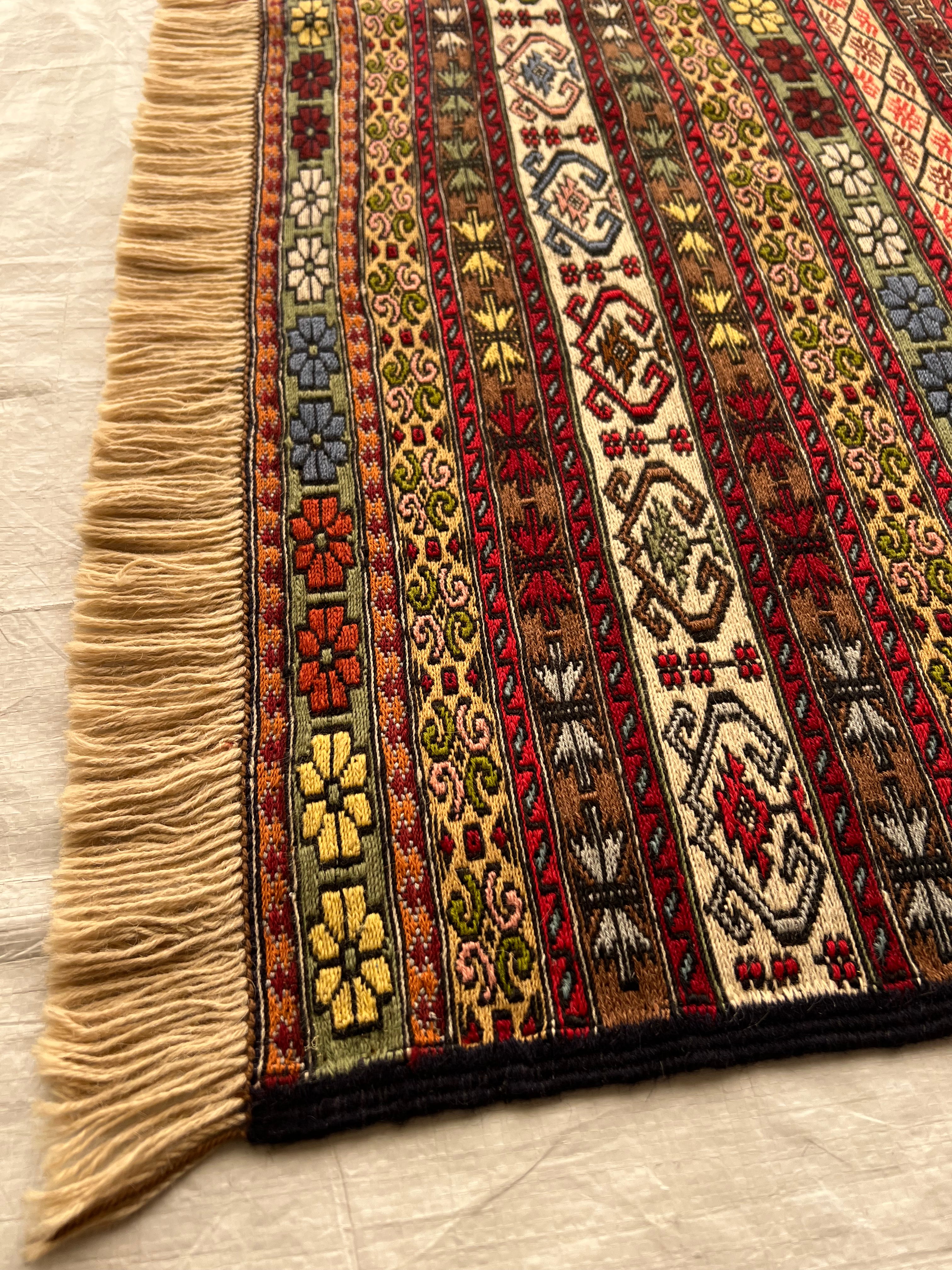 Kilim Rug 4x6 | Red, Ivory & Brown | Hand-Woven Wool Flatweave