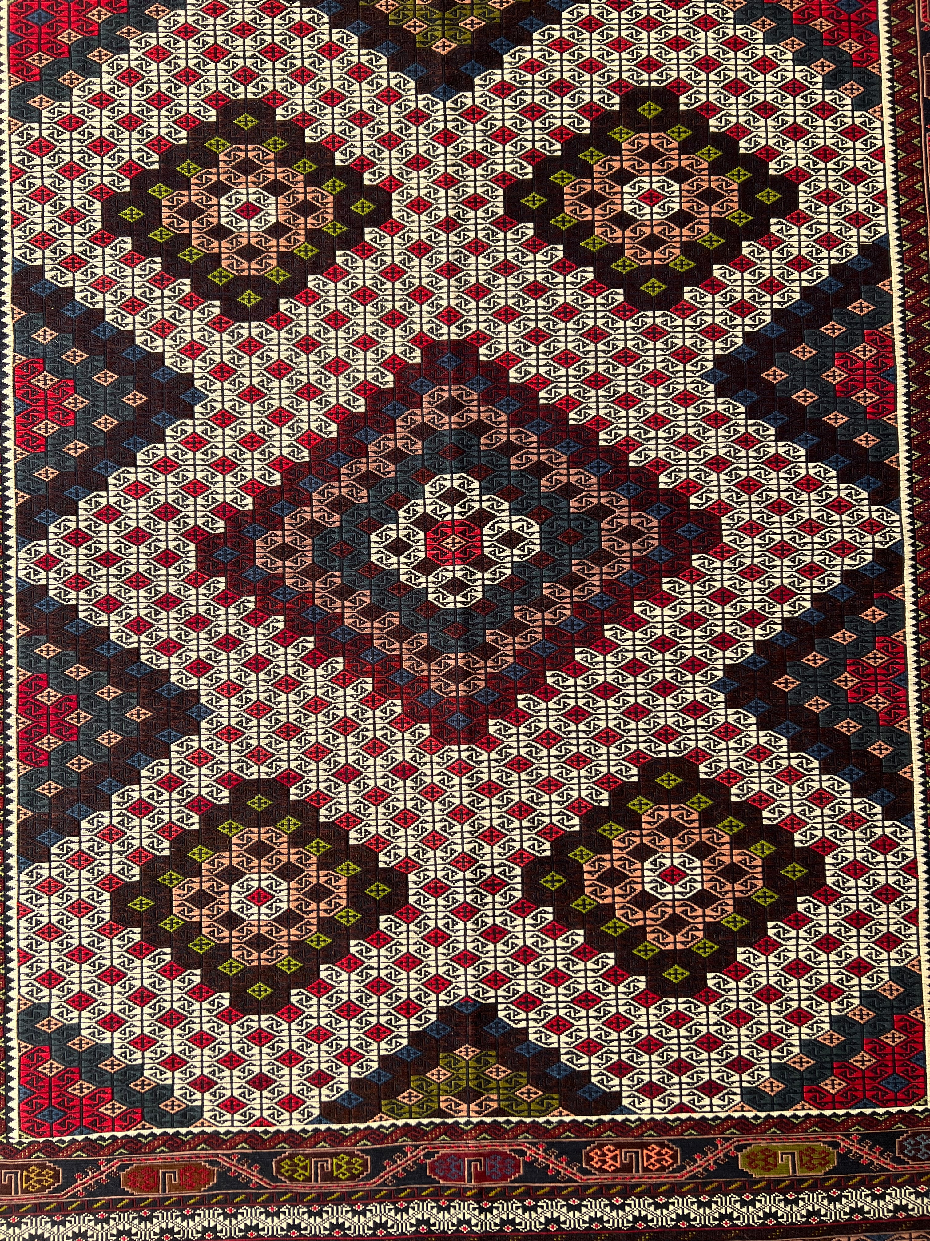 Kilim Rug 4x6 | Ivory, Brown & Red | Hand-Woven Wool Flatweave