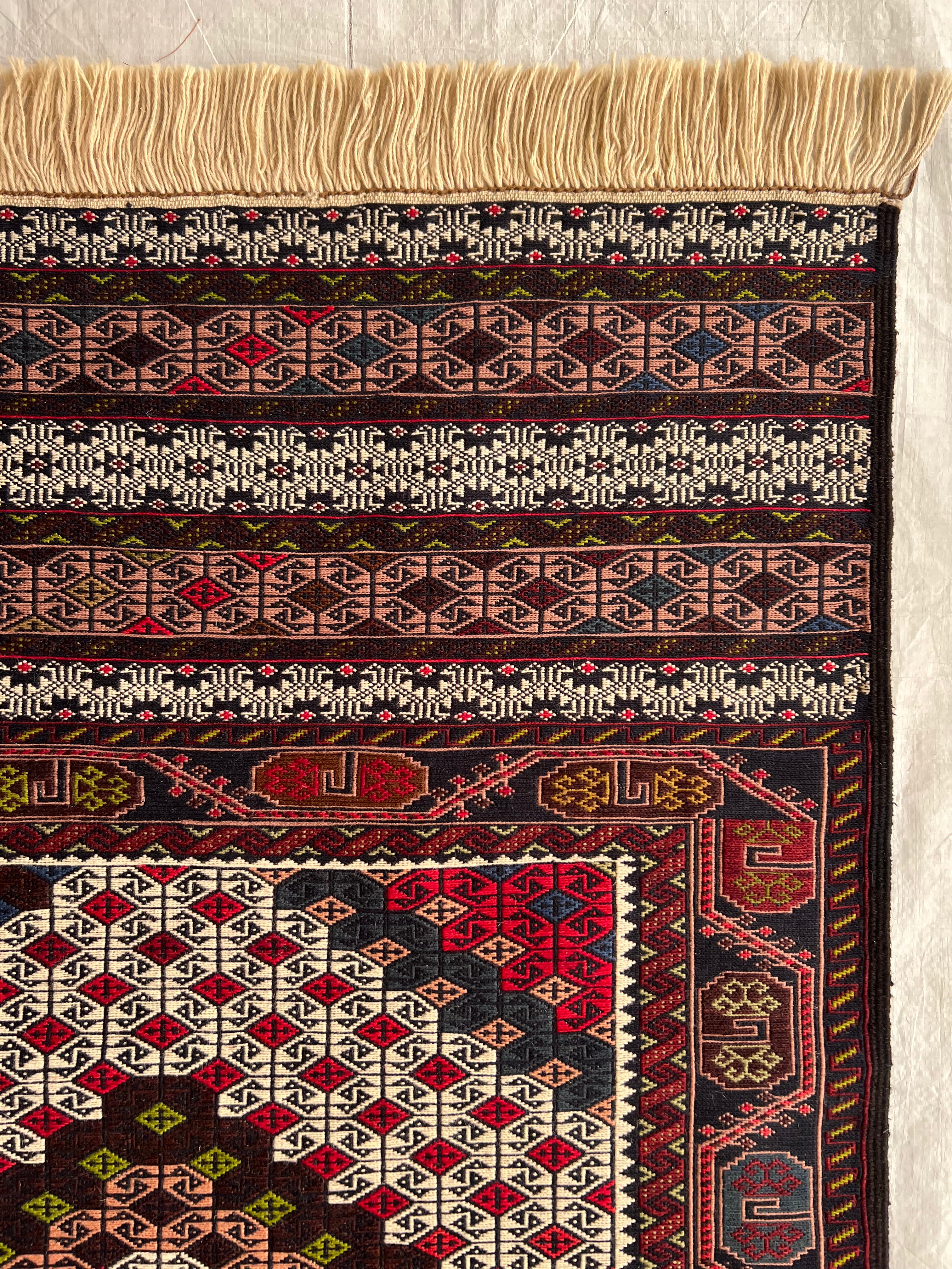 Kilim Rug 4x6 | Ivory, Brown & Red | Hand-Woven Wool Flatweave