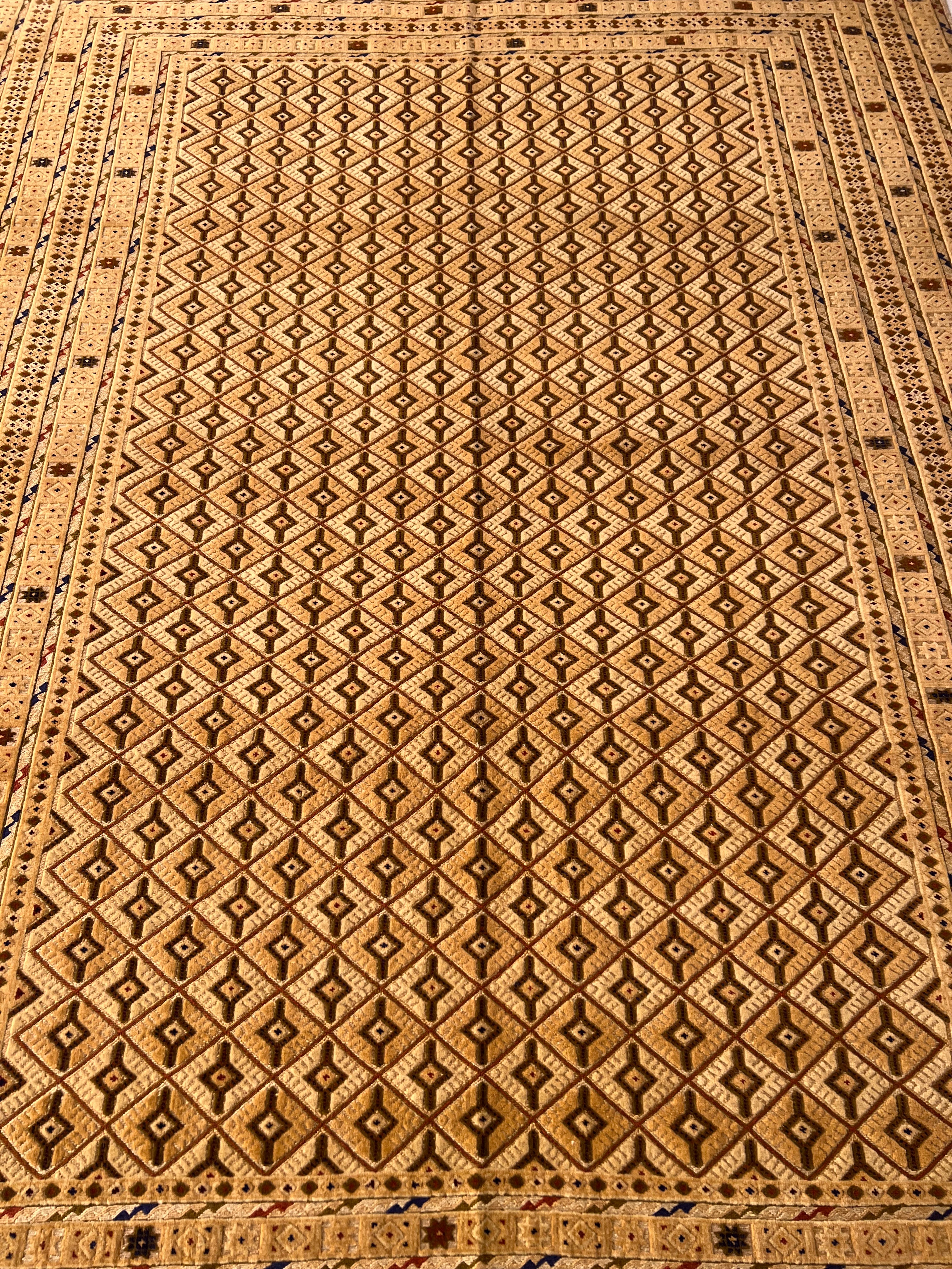 Afghan Rug 7x9, Gold, Brown & Navy, Hand-Knotted Wool, view 5