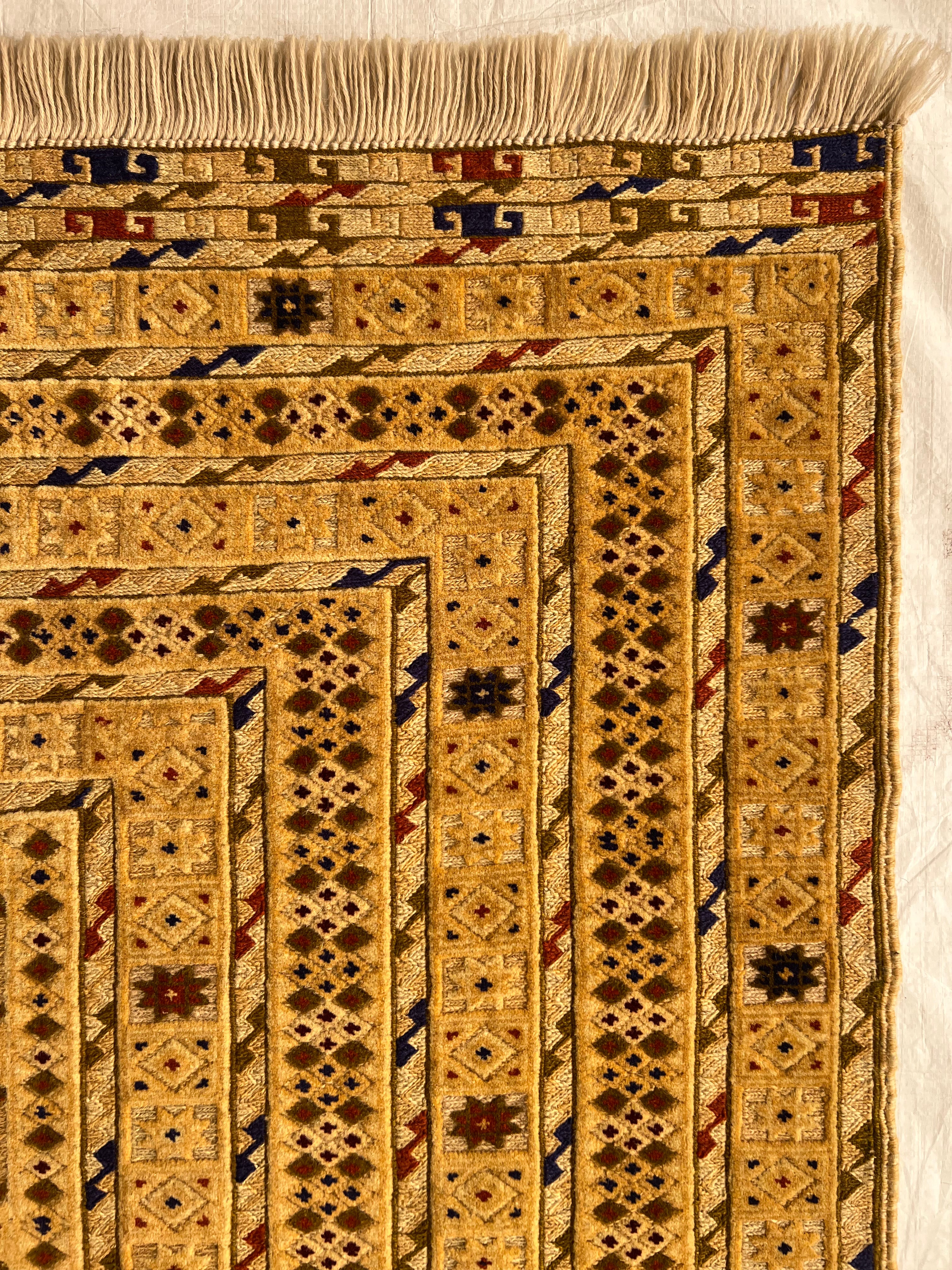 Afghan Rug 7x9, Gold, Brown & Navy, Hand-Knotted Wool, view 6