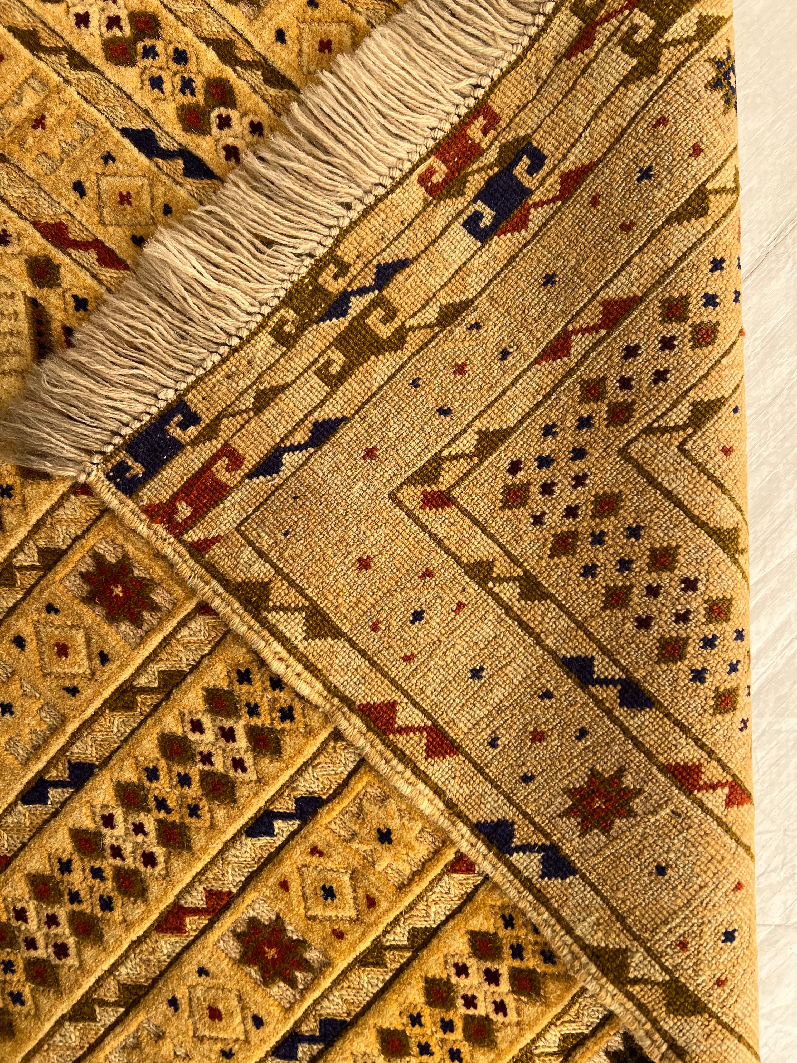 Afghan Rug 7x9, Gold, Brown & Navy, Hand-Knotted Wool, view 7