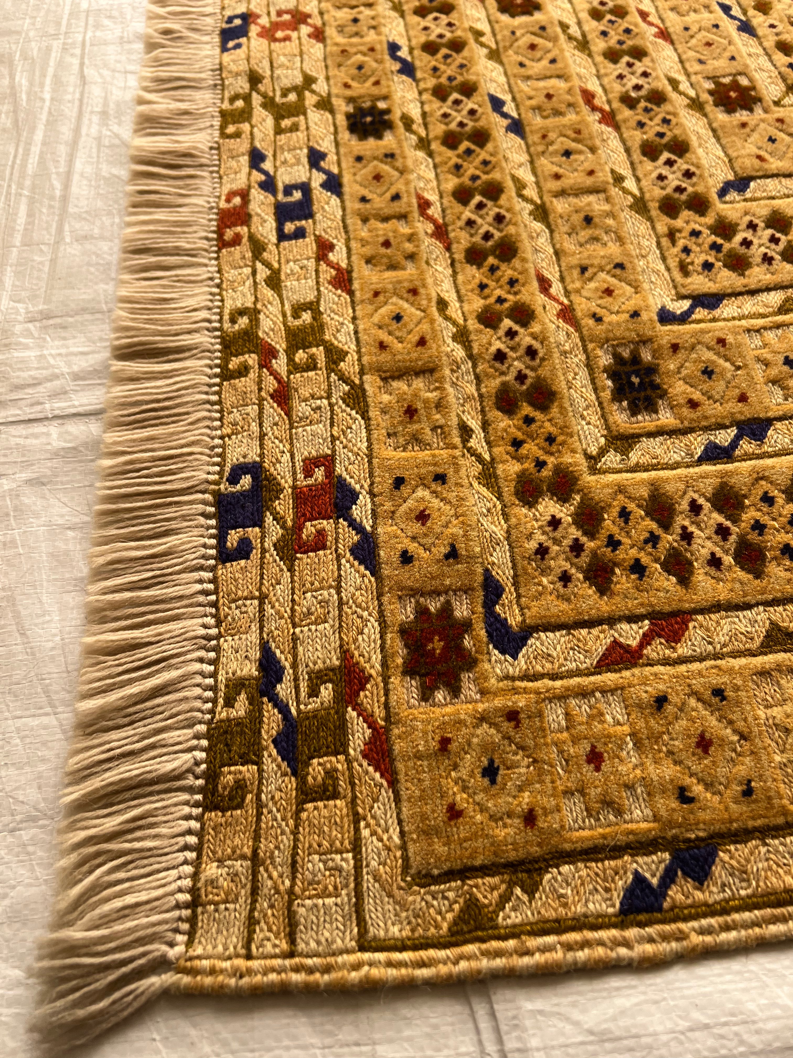 Afghan Rug 7x9, Gold, Brown & Navy, Hand-Knotted Wool, view 9