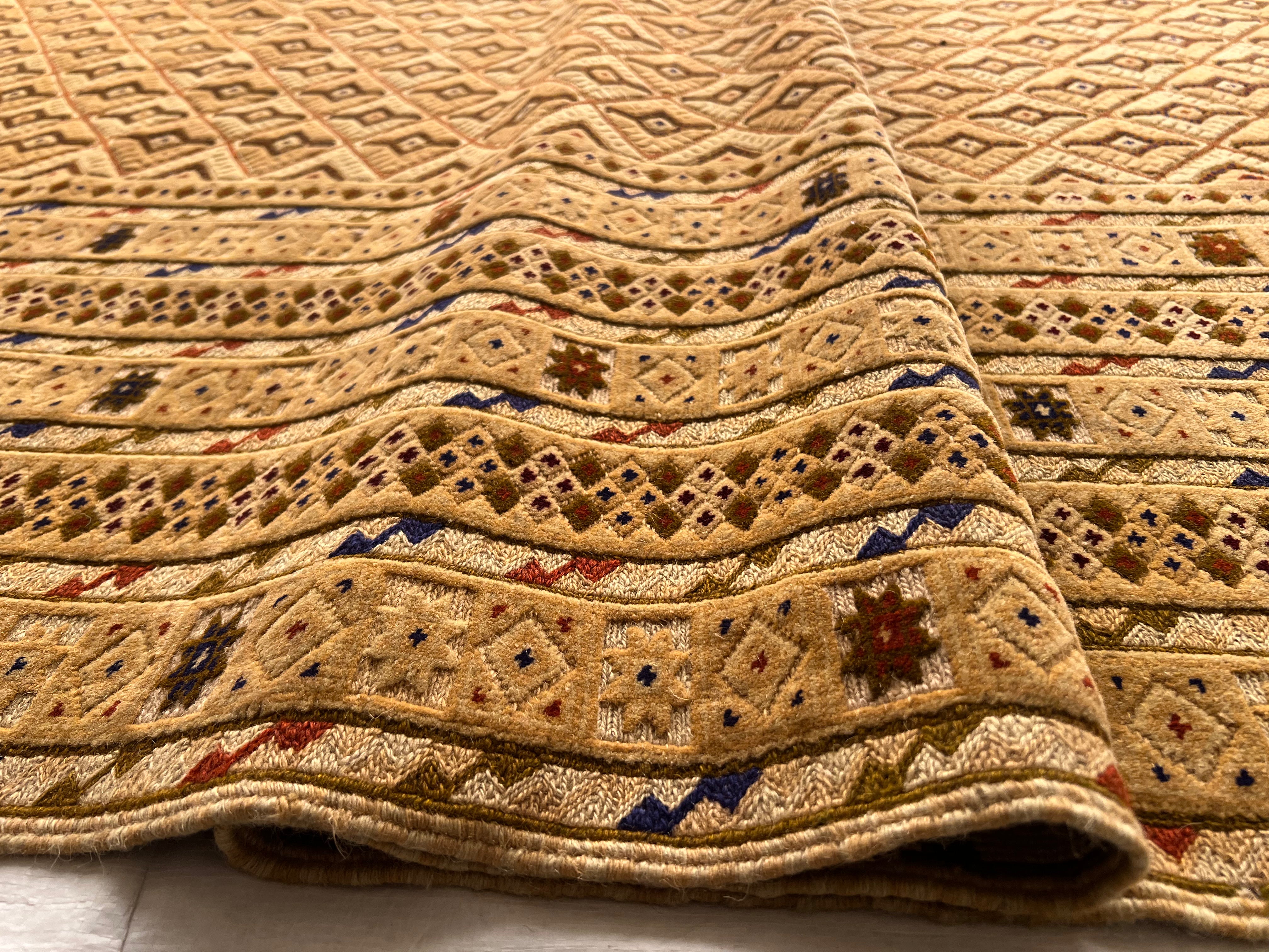 Afghan Rug 7x9, Gold, Brown & Navy, Hand-Knotted Wool, view 10
