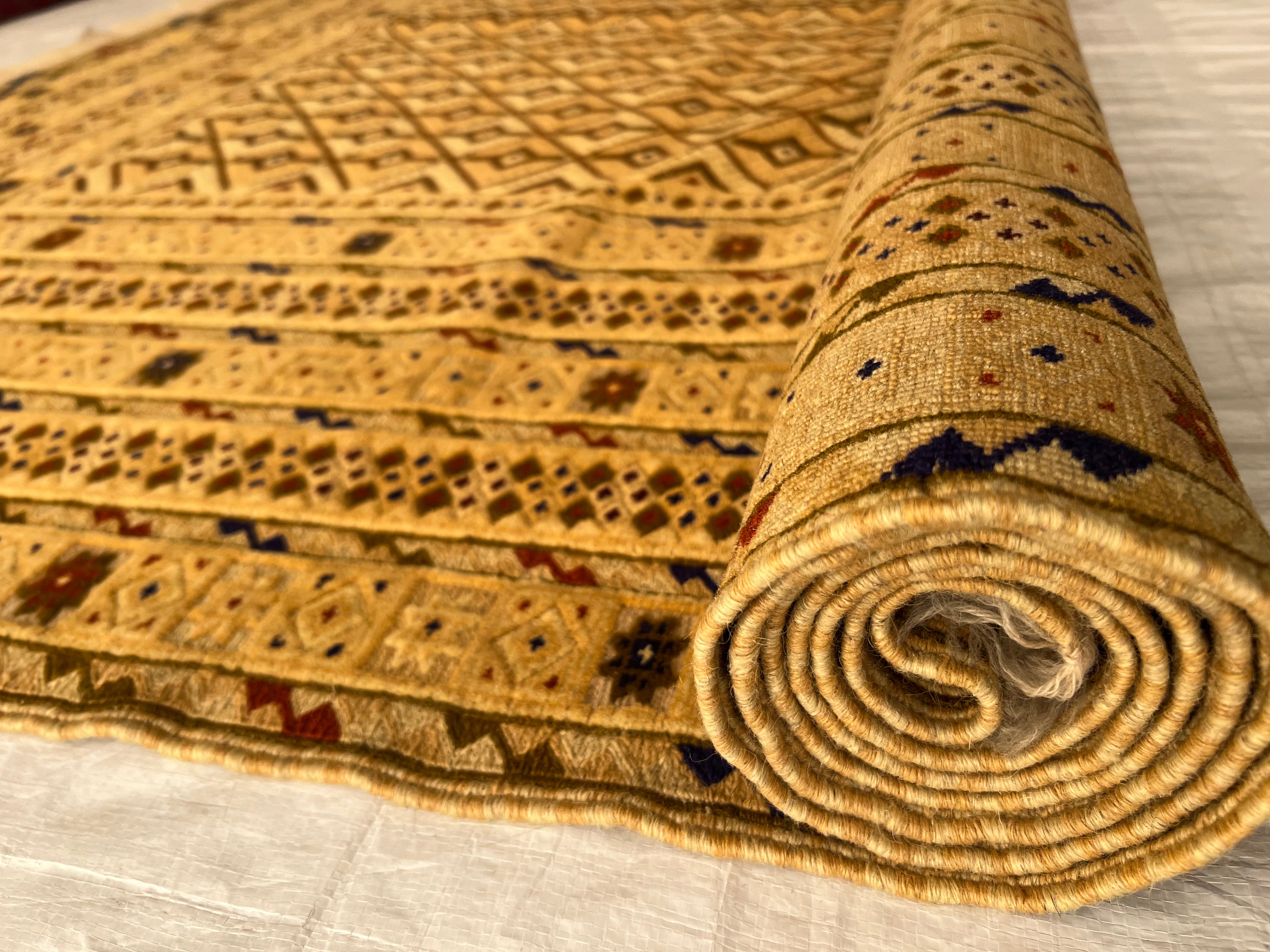 Afghan Rug 7x9, Gold, Brown & Navy, Hand-Knotted Wool, view 11