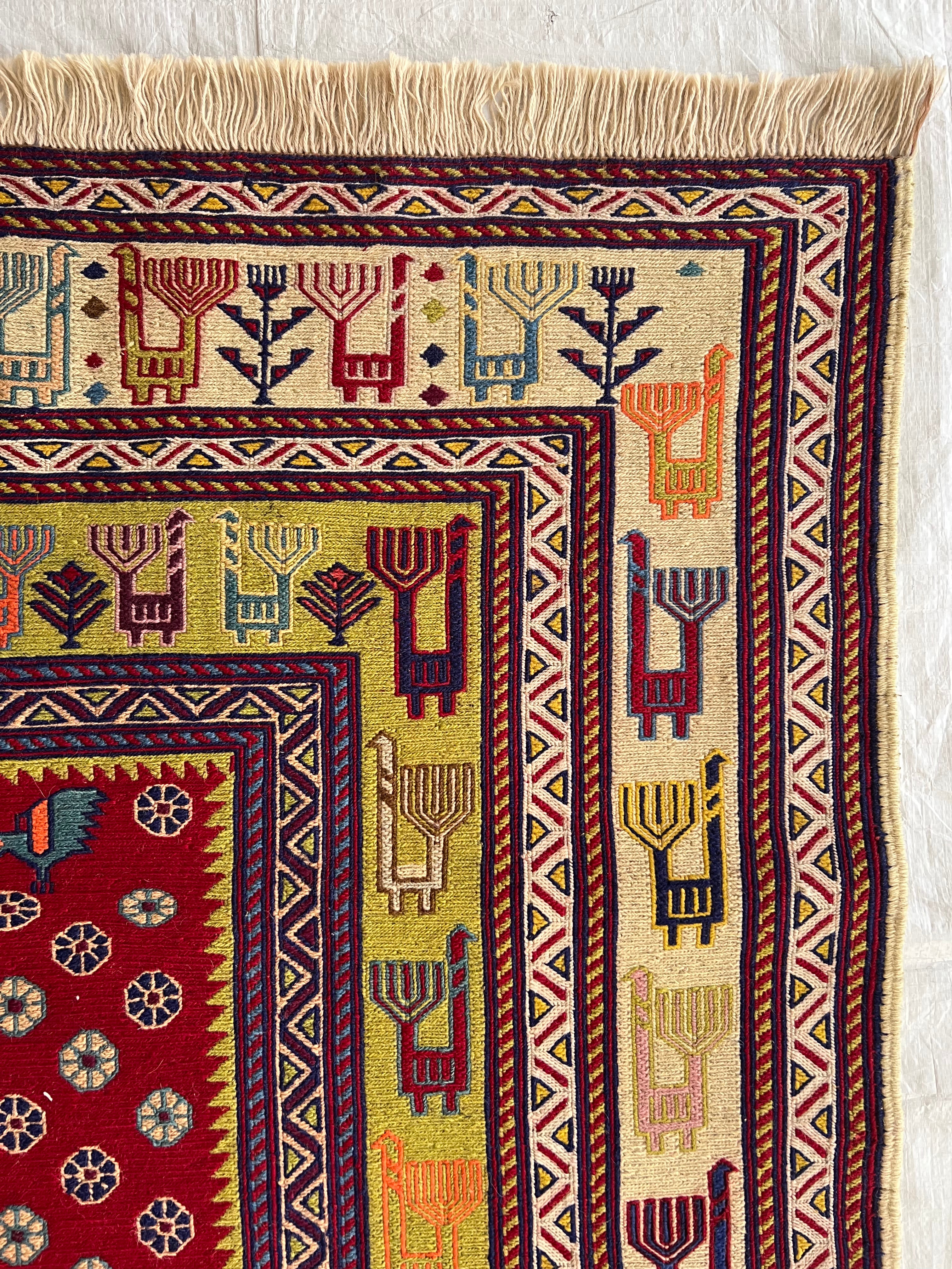 Oriental Rug 6x10 | Navy, Red & Gold | Flatweave Wool