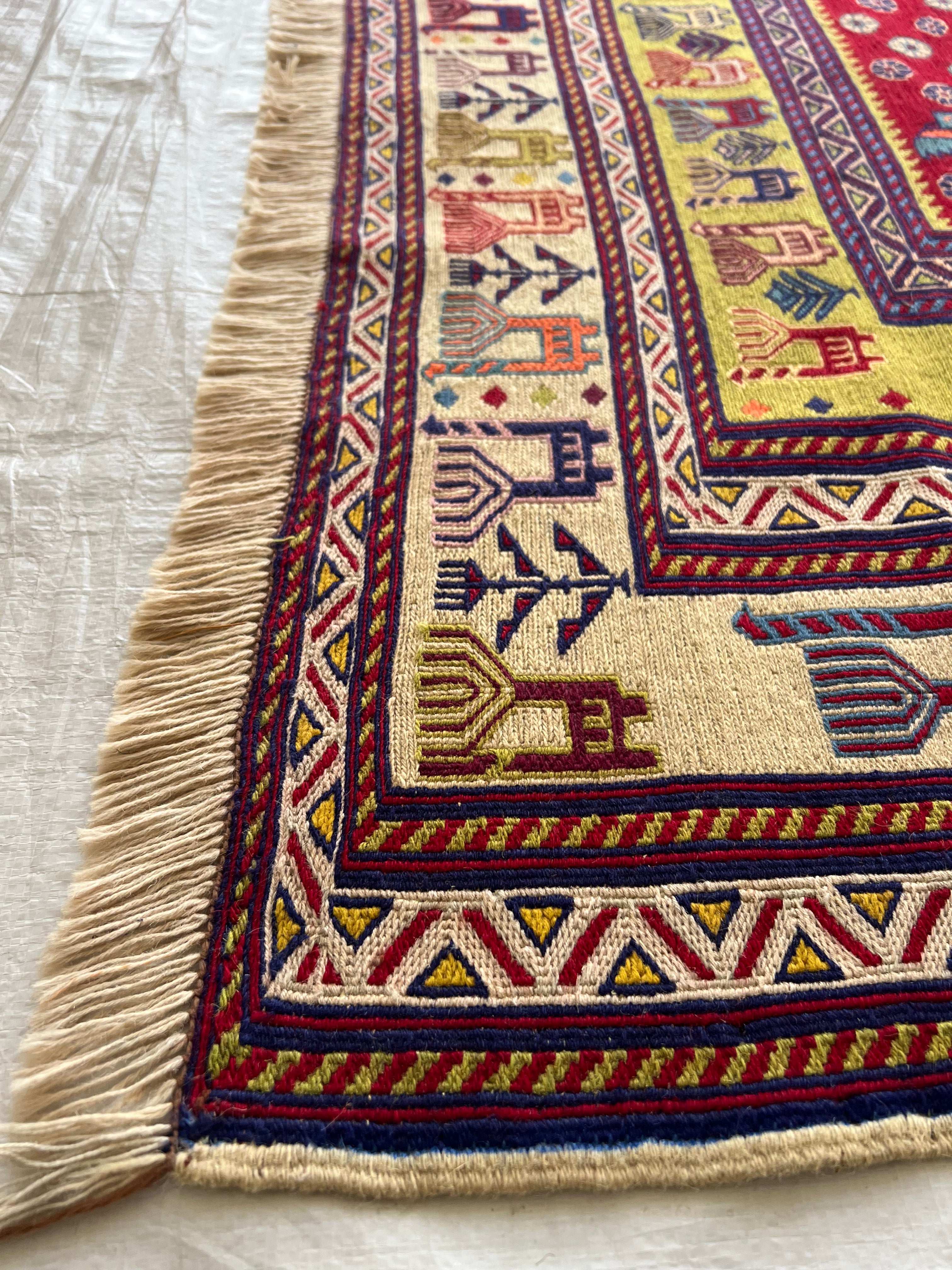 Oriental Rug 6x10 | Navy, Red & Gold | Flatweave Wool