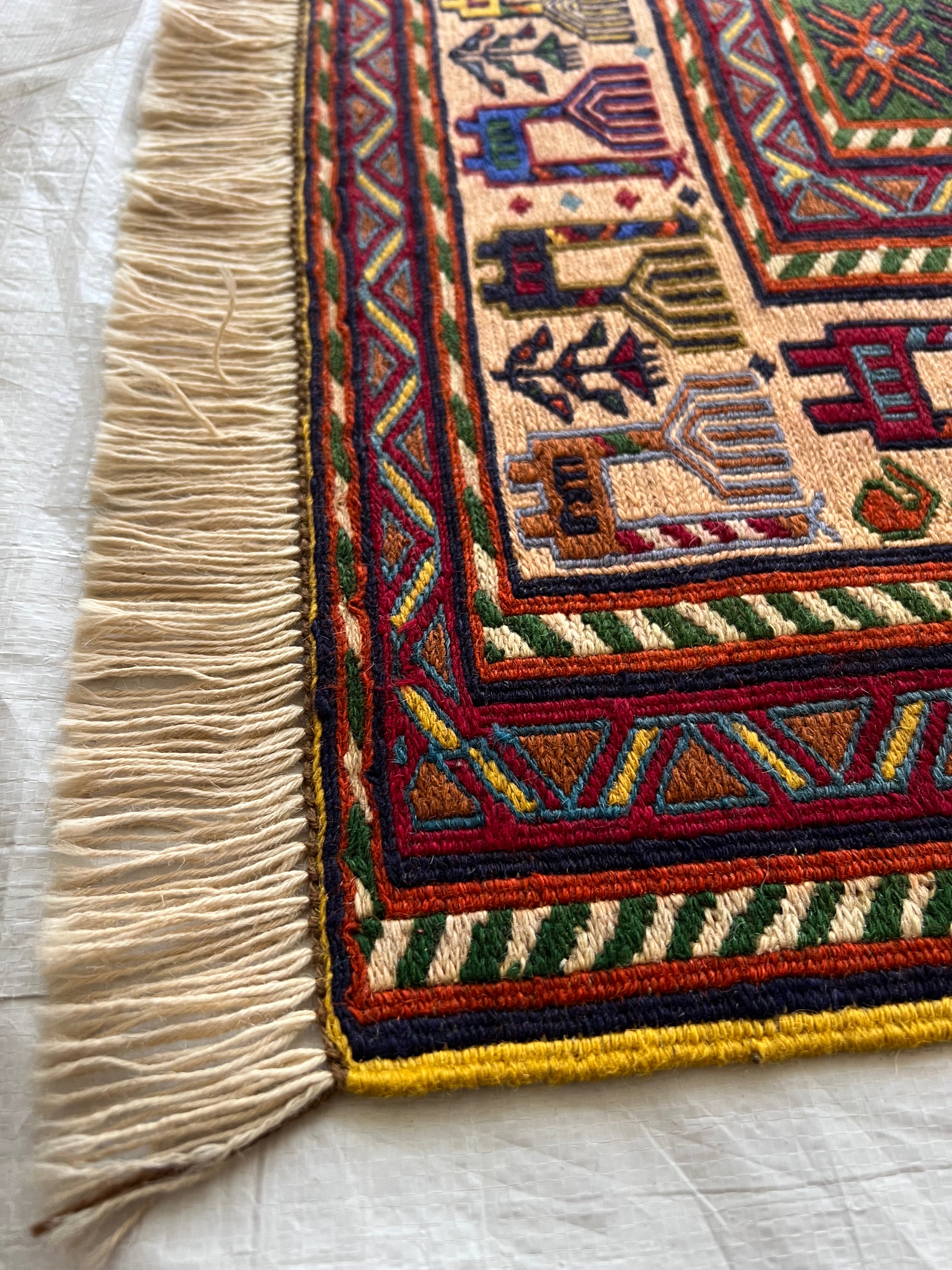 Oriental Rug 7x10 | Red, Navy & Brown | Flatweave Wool