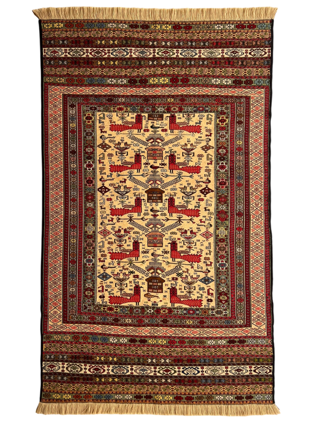 Kilim Rug 4x6 | Red, Ivory & Brown | Hand-Woven Wool Flatweave