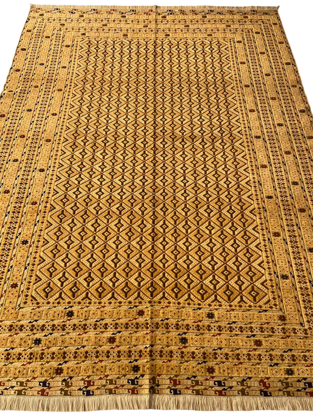 Afghan Rug 7x9, Gold, Brown & Navy, Hand-Knotted Wool, view 3