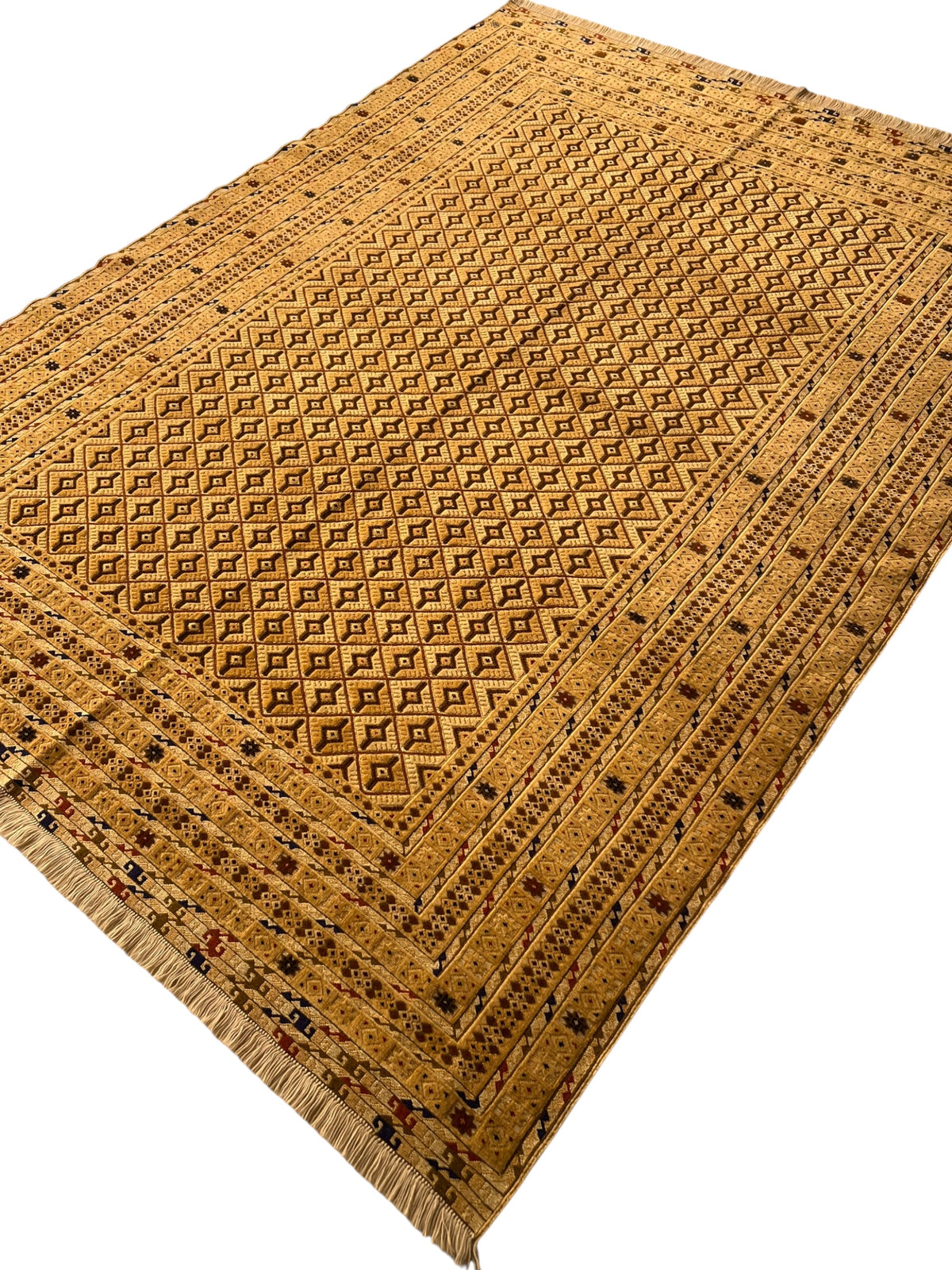 Afghan Rug 7x9, Gold, Brown & Navy, Hand-Knotted Wool, view 4