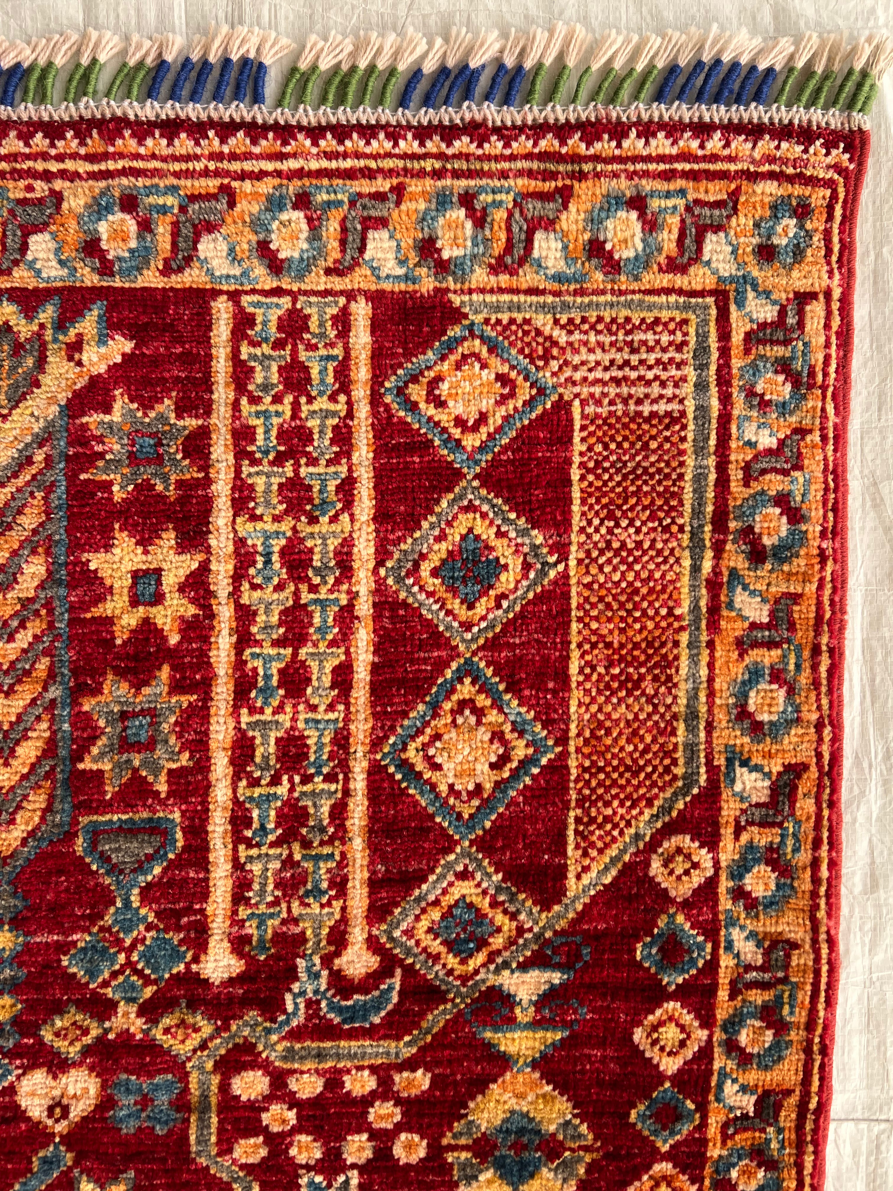 Prayer Rug 3x4 | Red, Gold & Blue | Hand-Knotted Wool