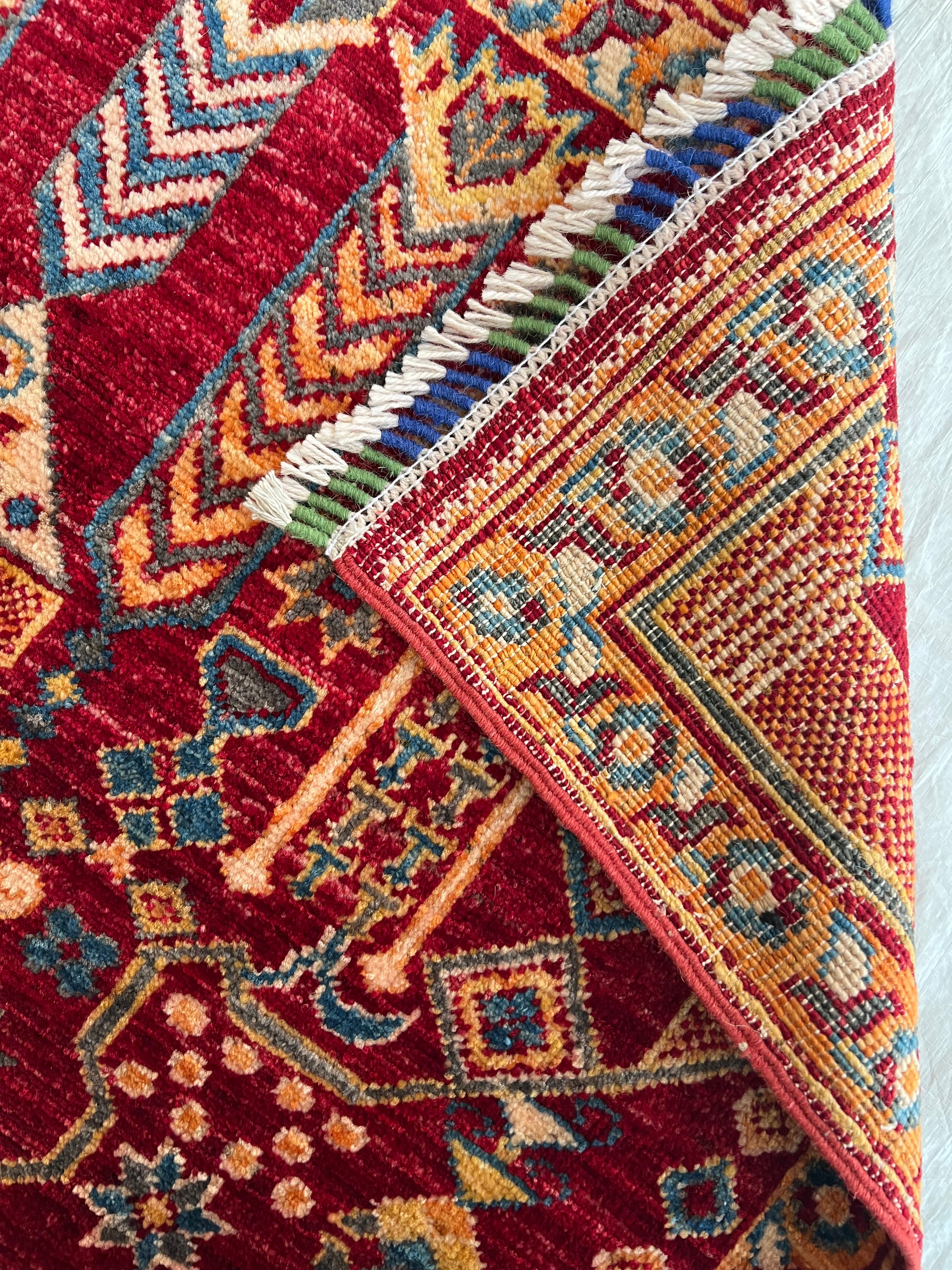 Prayer Rug 3x4 | Red, Gold & Blue | Hand-Knotted Wool