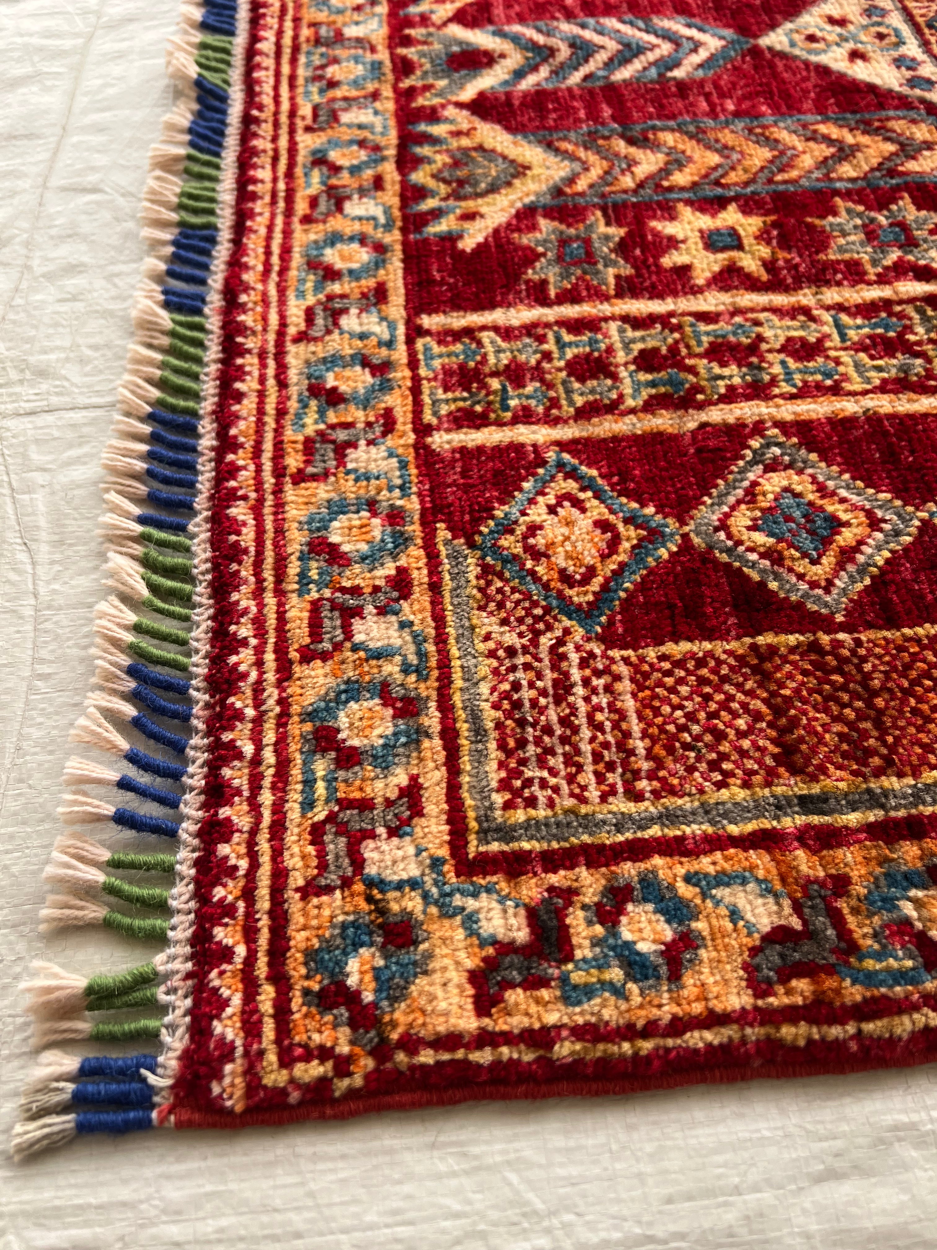 Prayer Rug 3x4 | Red, Gold & Blue | Hand-Knotted Wool