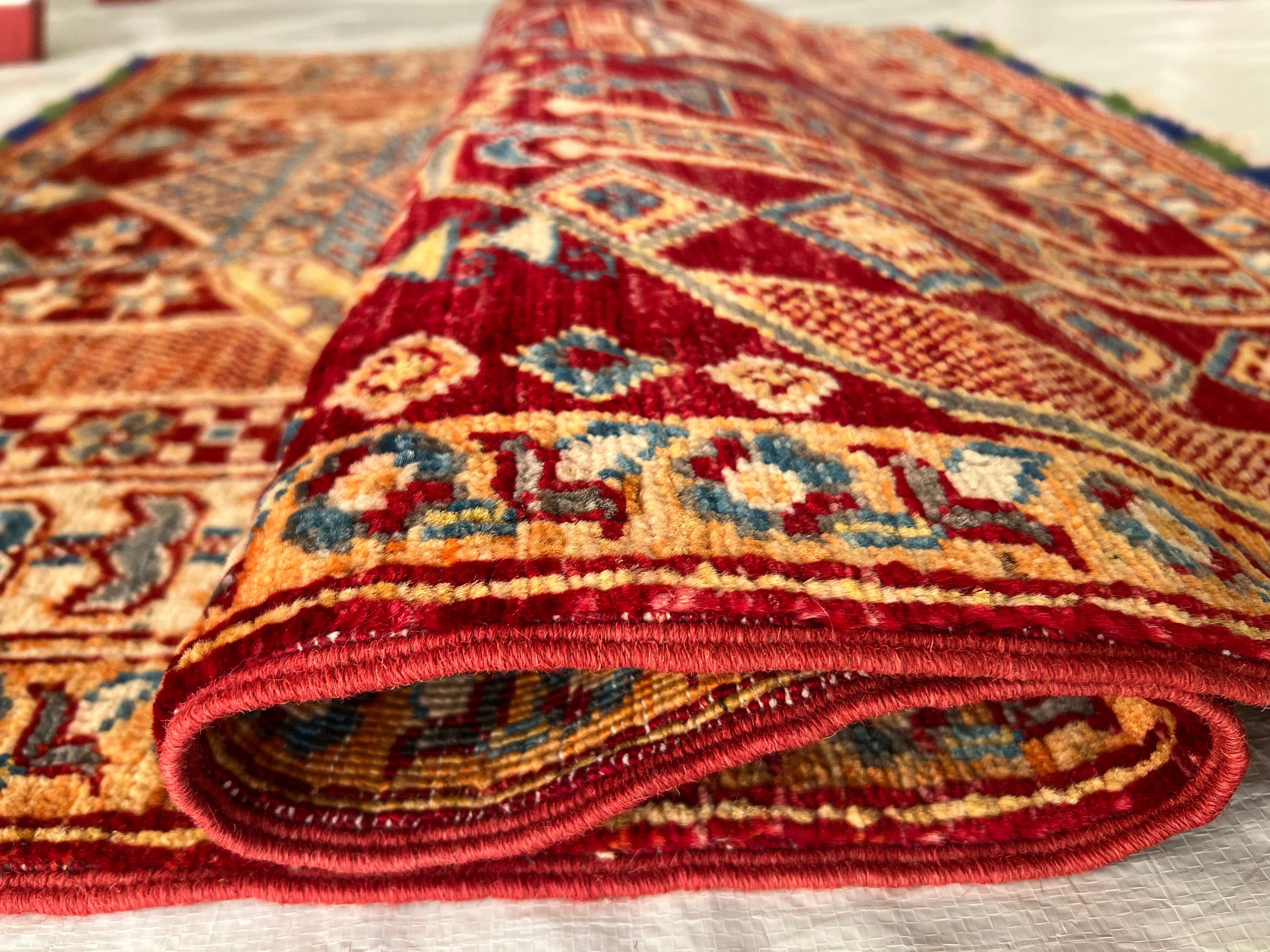 Prayer Rug 3x4 | Red, Gold & Blue | Hand-Knotted Wool