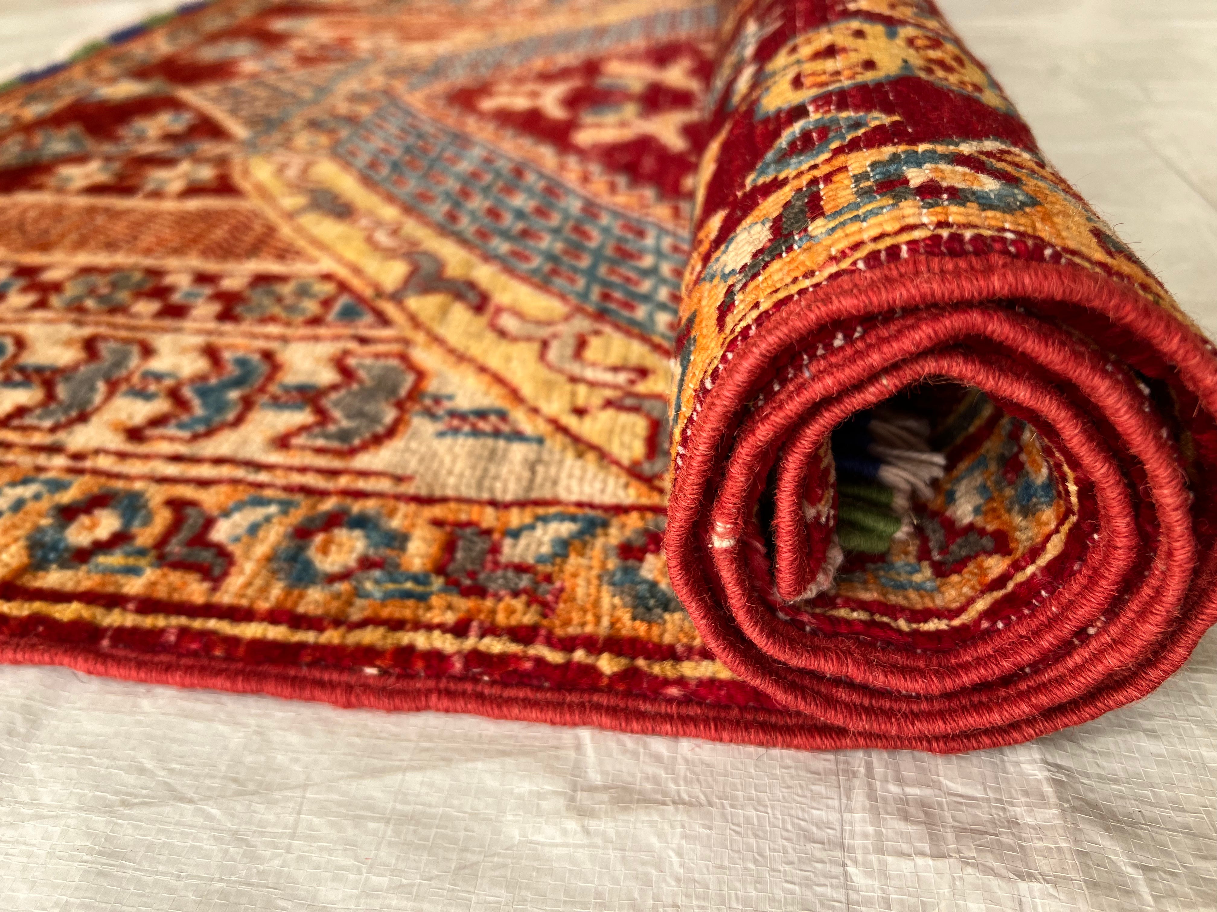 Prayer Rug 3x4 | Red, Gold & Blue | Hand-Knotted Wool