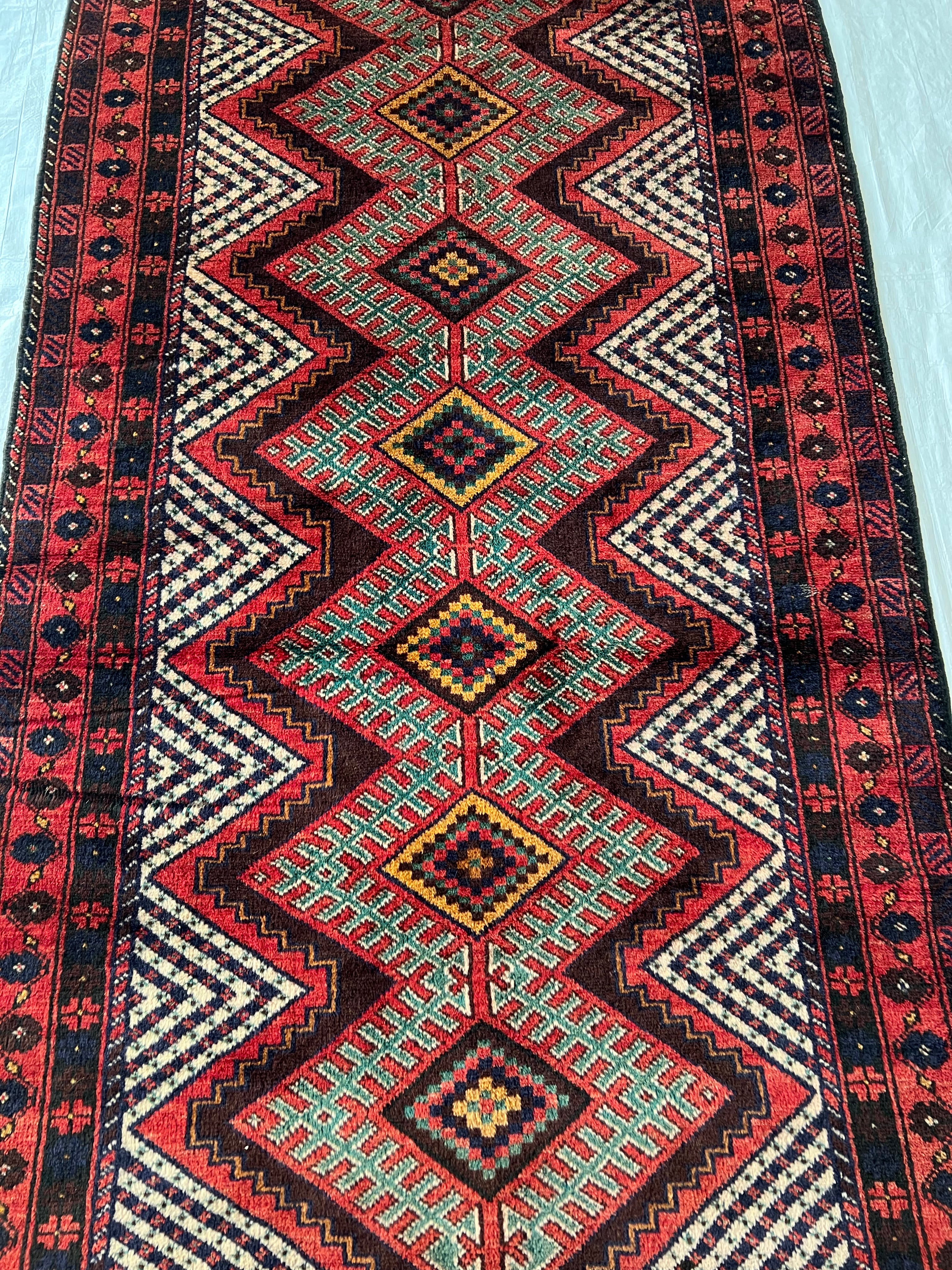 Oriental Rug 3x6 | Red, Navy & Ivory | Hand-Knotted Wool