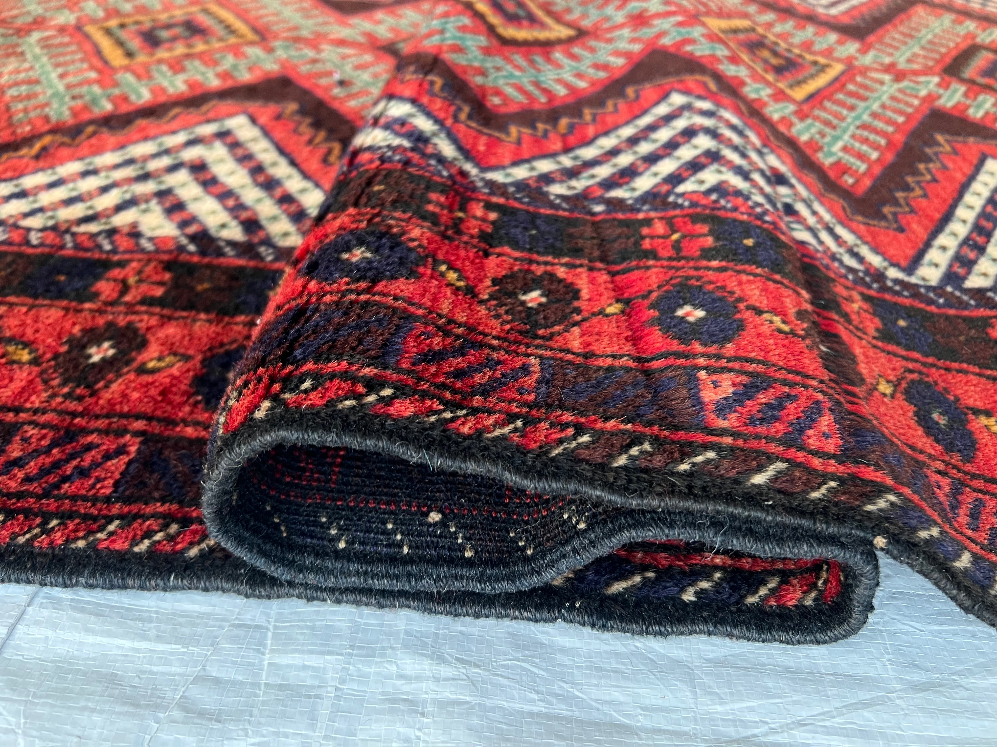 Oriental Rug 3x6 | Red, Navy & Ivory | Hand-Knotted Wool