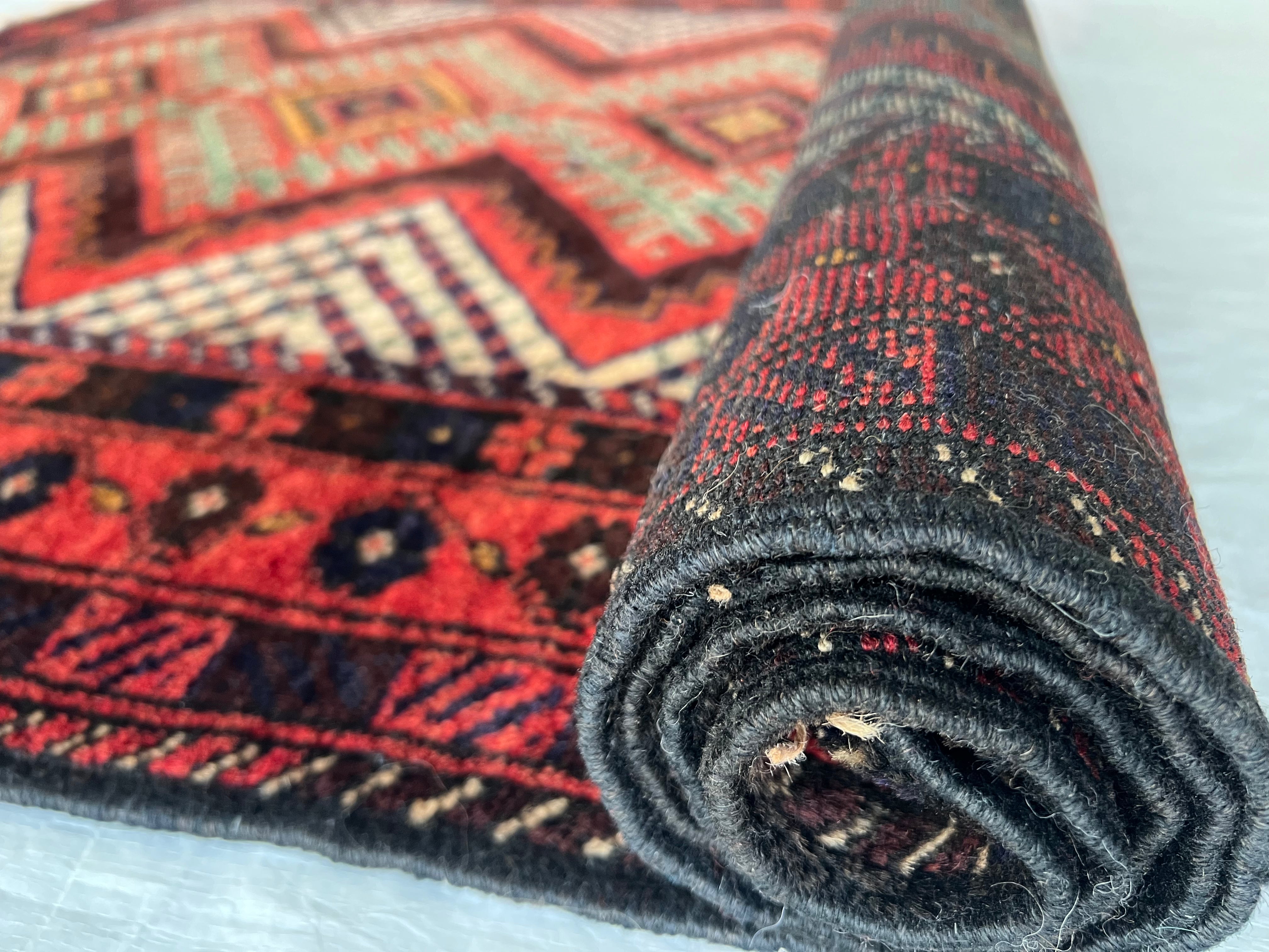 Oriental Rug 3x6 | Red, Navy & Ivory | Hand-Knotted Wool