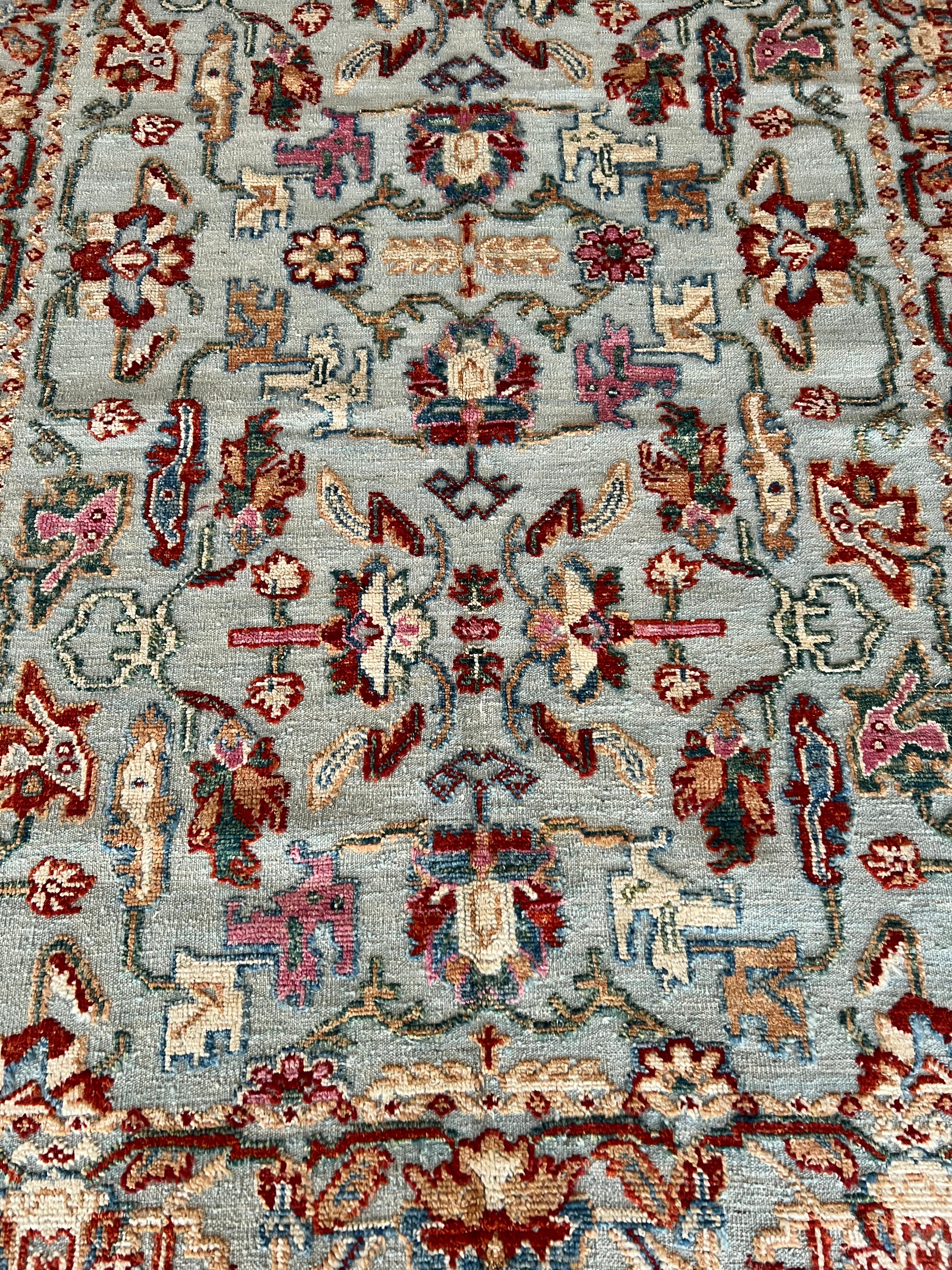 Oriental Rug 5x7 | Sage, Red & Ivory | Hand-Knotted Wool