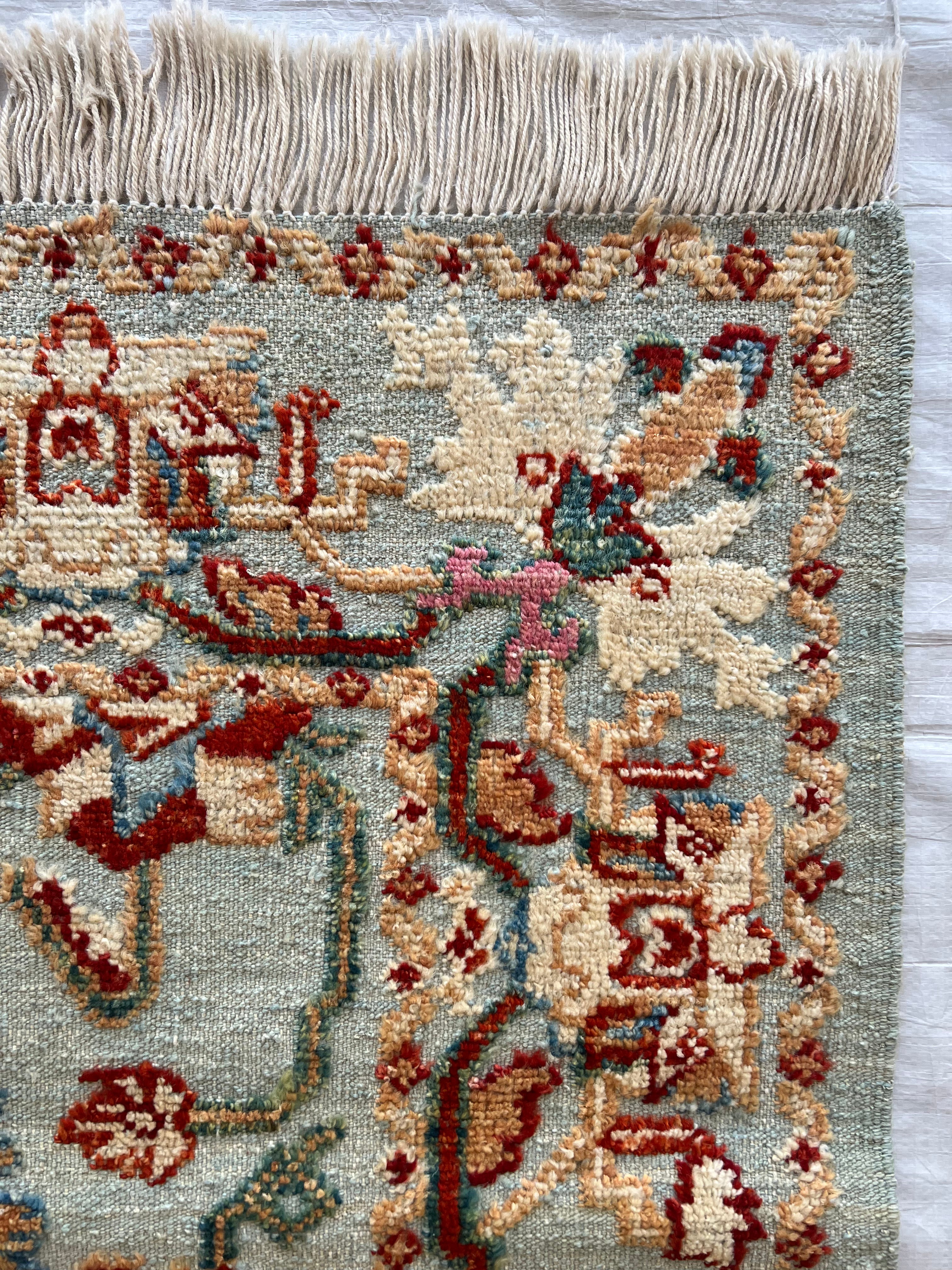 Oriental Rug 5x7 | Sage, Red & Ivory | Hand-Knotted Wool