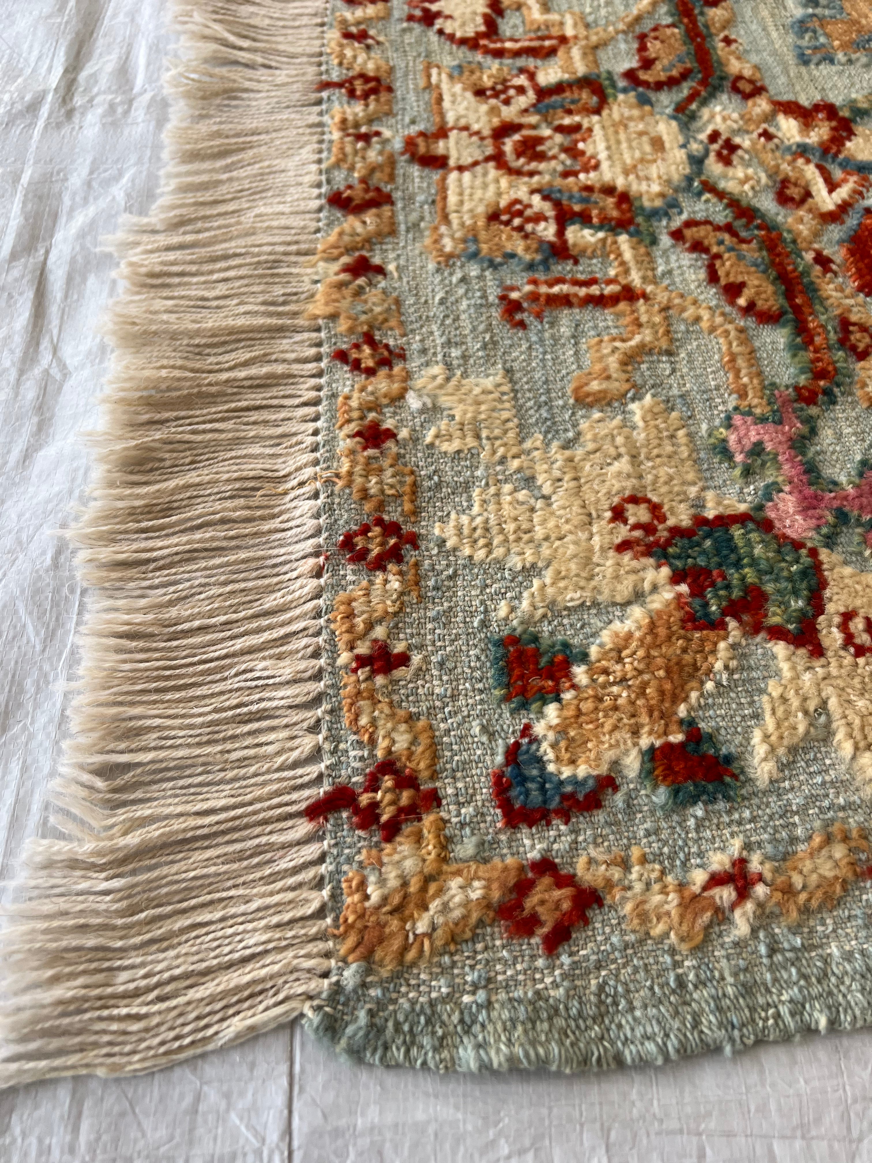 Oriental Rug 5x7 | Sage, Red & Ivory | Hand-Knotted Wool