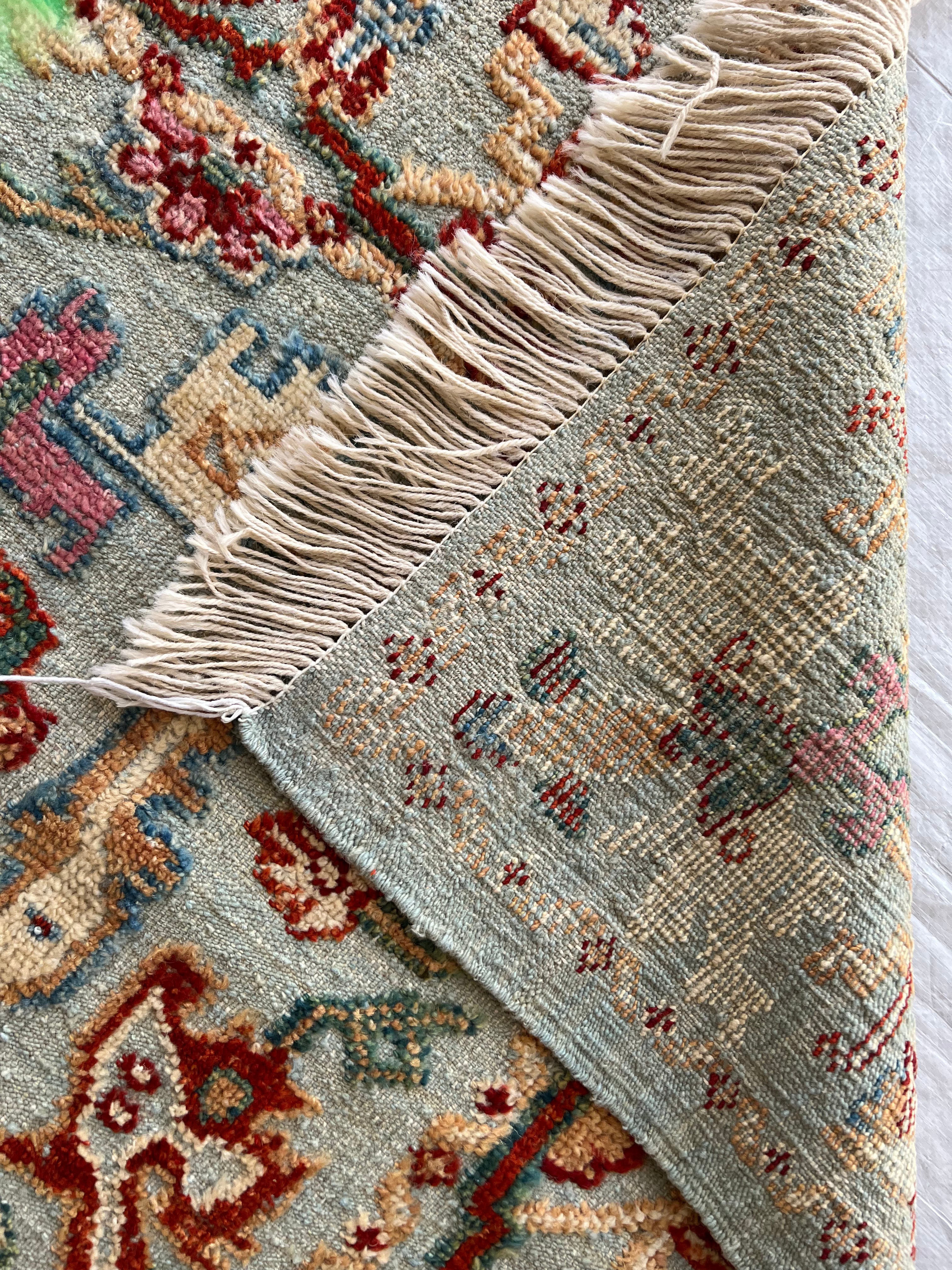 Oriental Rug 5x7 | Sage, Red & Ivory | Hand-Knotted Wool