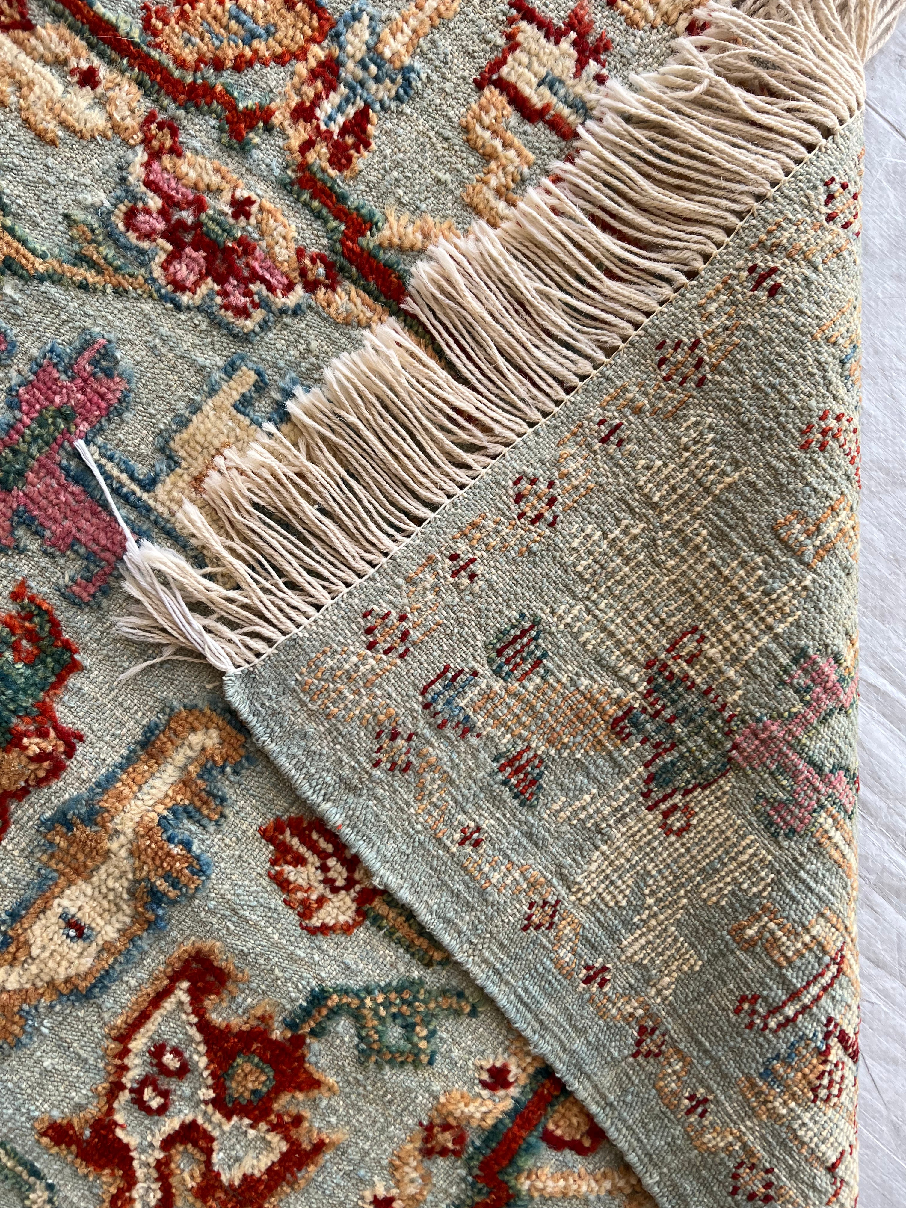 Oriental Rug 5x7 | Sage, Red & Ivory | Hand-Knotted Wool