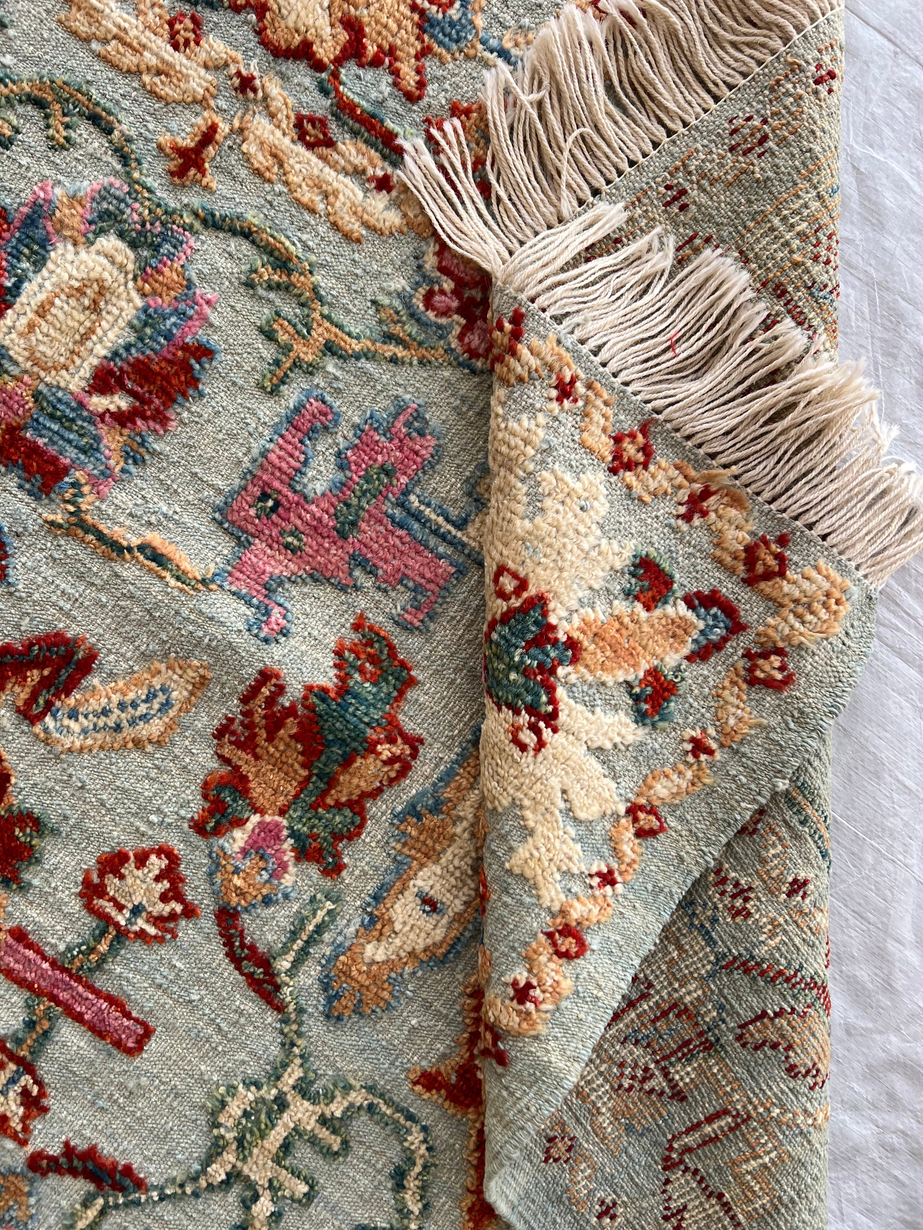 Oriental Rug 5x7 | Sage, Red & Ivory | Hand-Knotted Wool