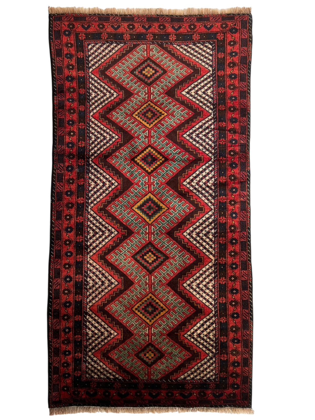 Oriental Rug 3x6 | Red, Navy & Ivory | Hand-Knotted Wool