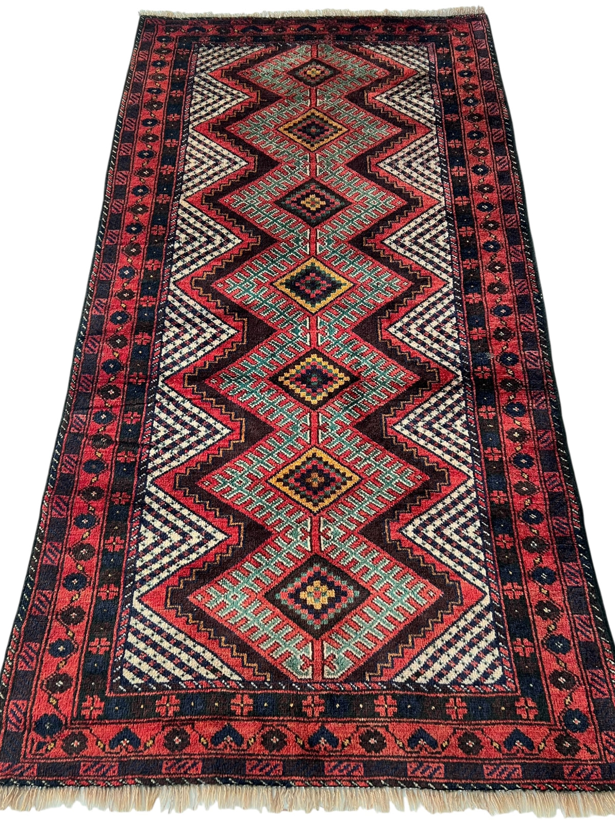 Oriental Rug 3x6 | Red, Navy & Ivory | Hand-Knotted Wool