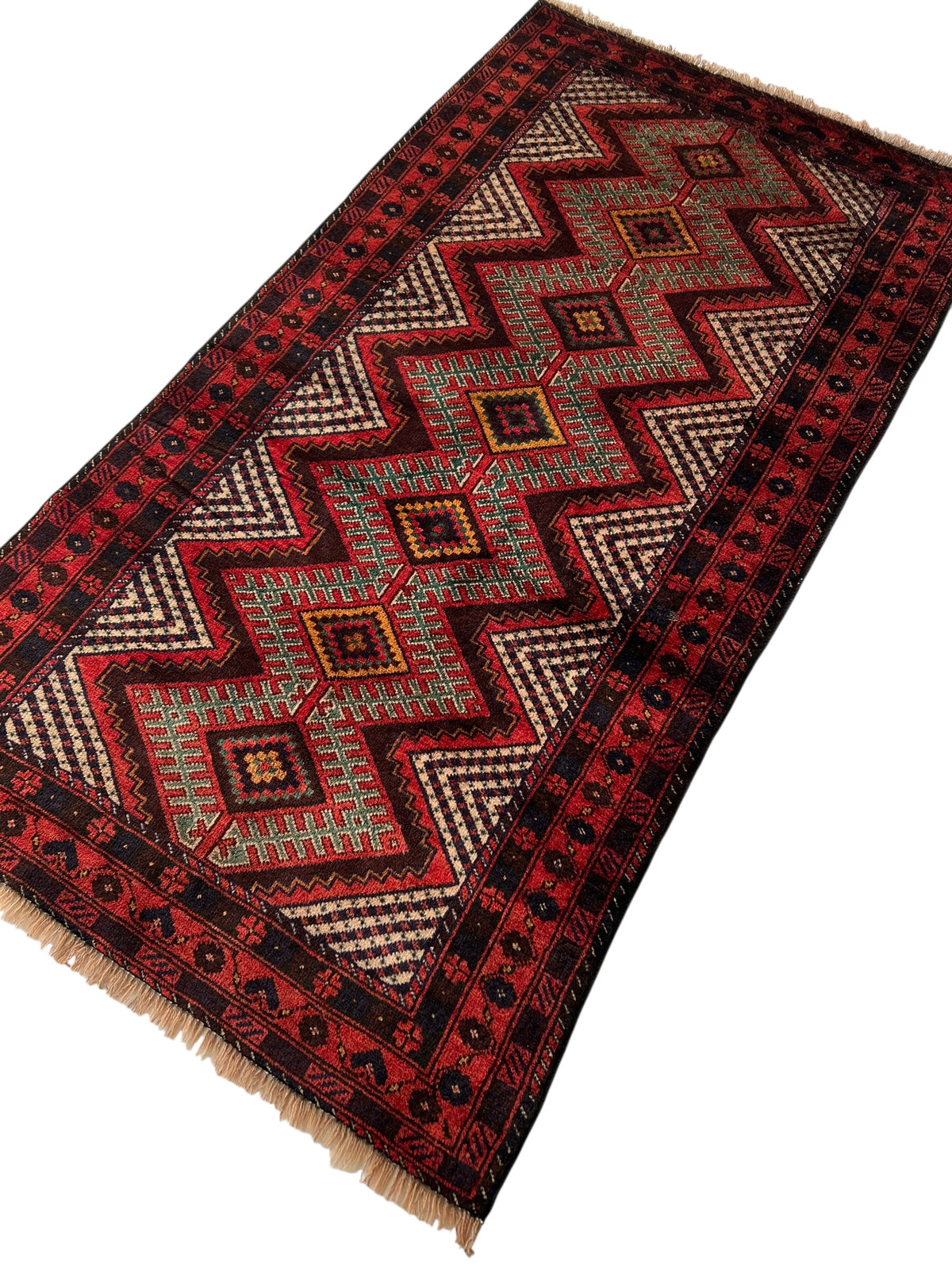 Oriental Rug 3x6 | Red, Navy & Ivory | Hand-Knotted Wool