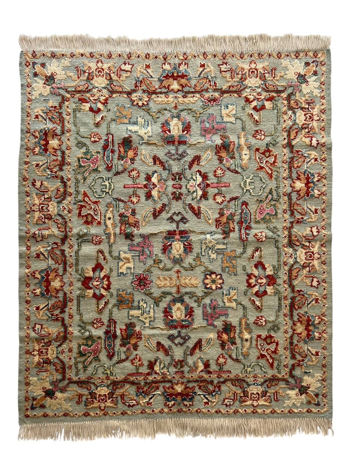 Oriental Rug 5x7 | Sage, Red & Ivory | Hand-Knotted Wool