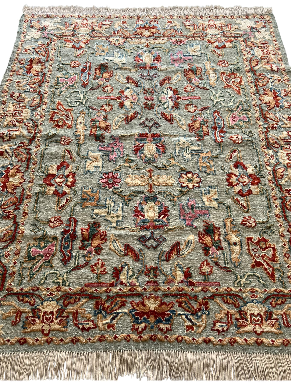 Oriental Rug 5x7 | Sage, Red & Ivory | Hand-Knotted Wool