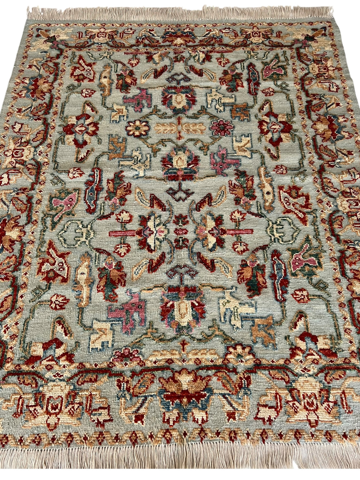 Oriental Rug 5x7 | Sage, Red & Ivory | Hand-Knotted Wool