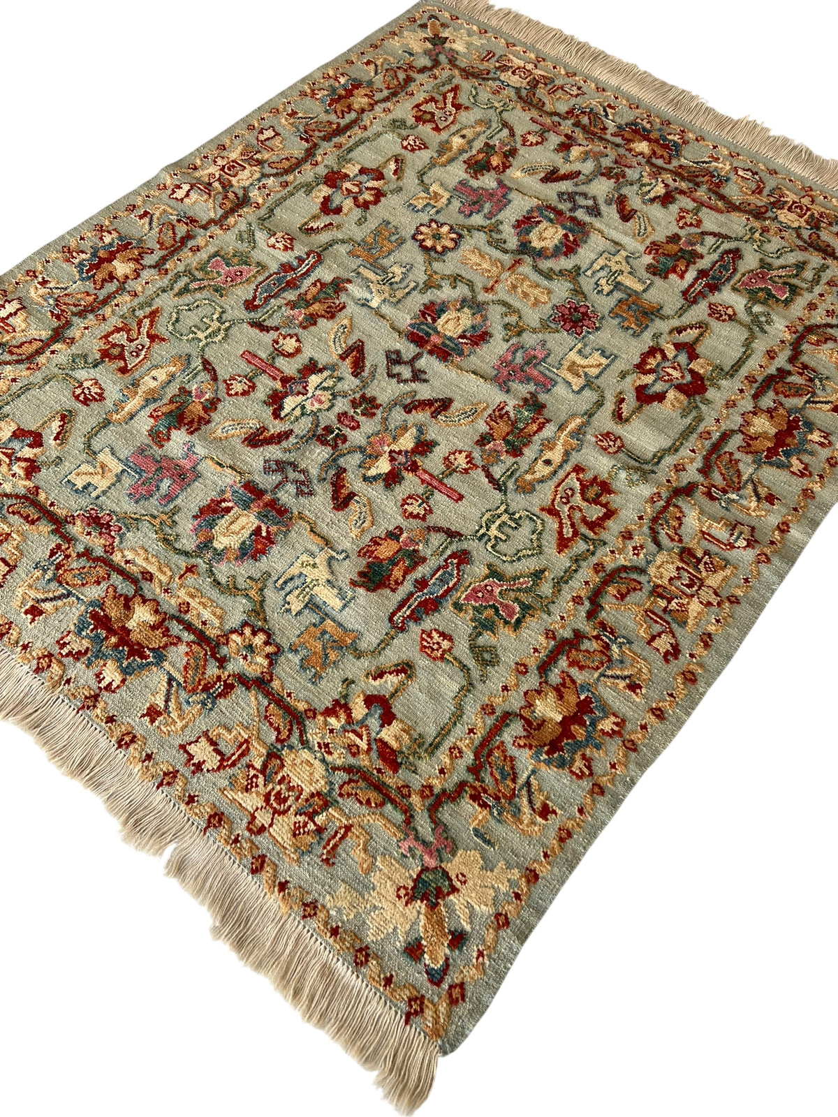 Oriental Rug 5x7 | Sage, Red & Ivory | Hand-Knotted Wool