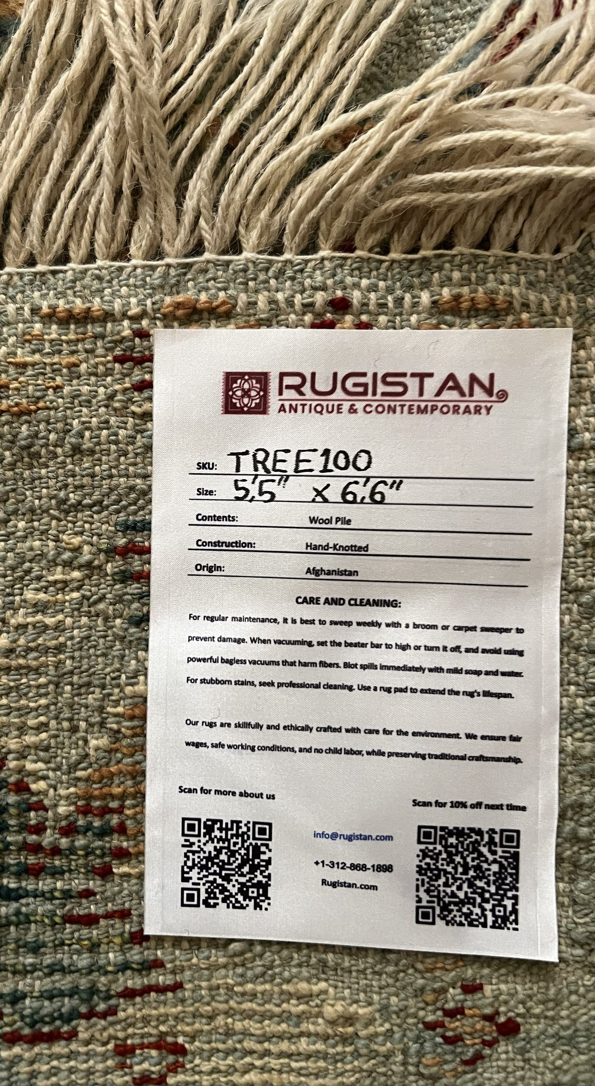 Oriental Rug 5x7 | Sage, Red & Ivory | Hand-Knotted Wool