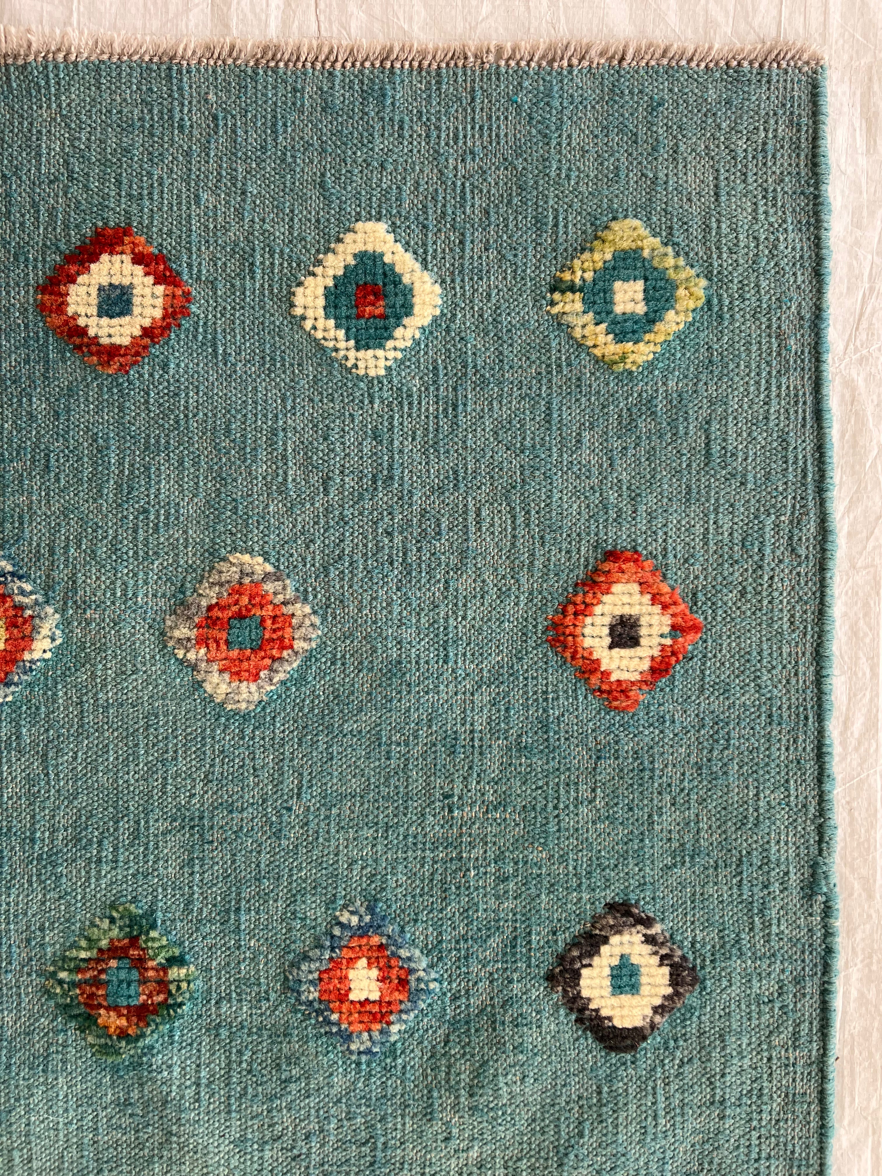 Gabbeh Kilim Rug 5x7 | Teal, Red & Orange | Hand-Woven Wool Flatweave