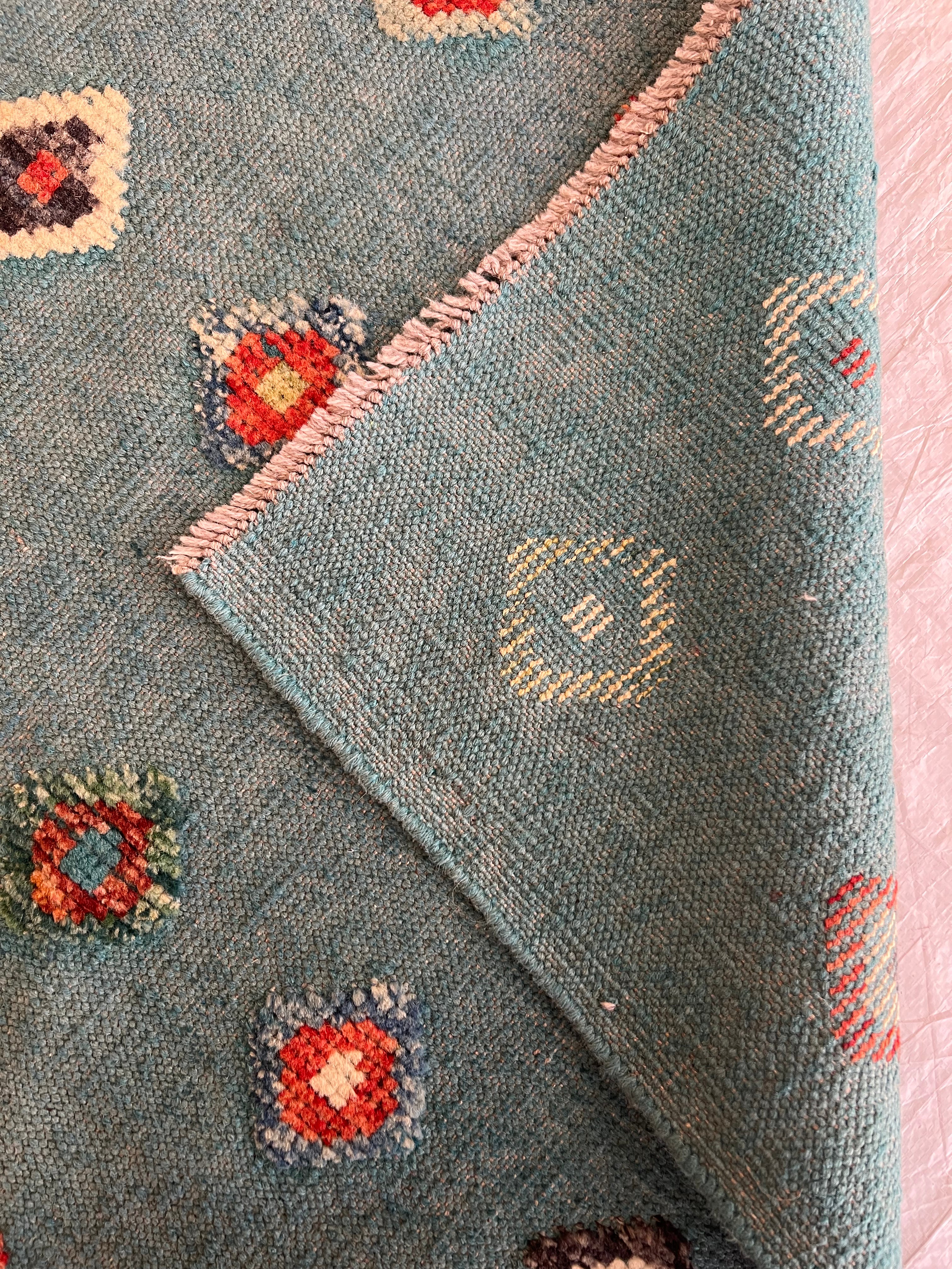 Gabbeh Kilim Rug 5x7 | Teal, Red & Orange | Hand-Woven Wool Flatweave