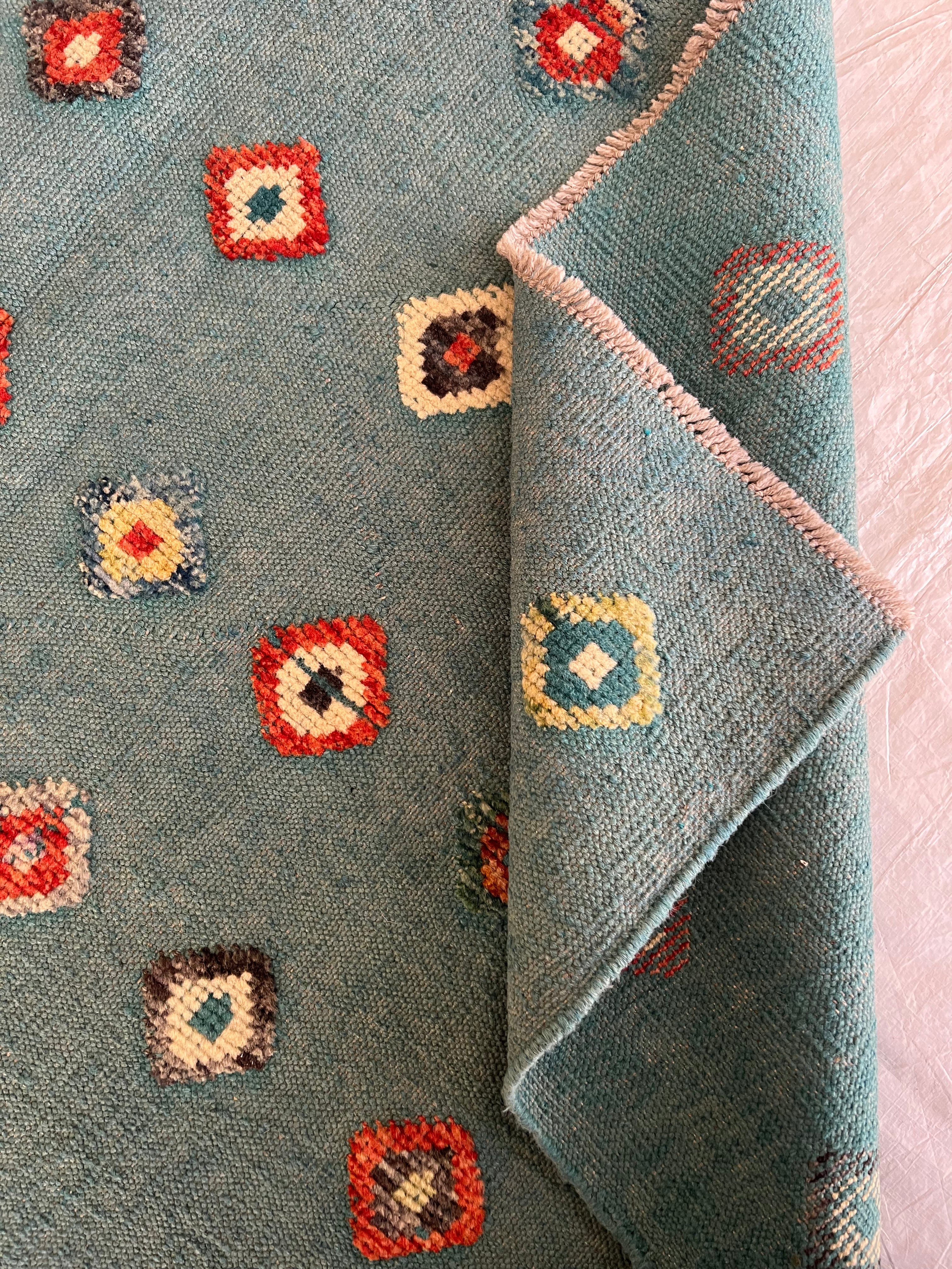 Gabbeh Kilim Rug 5x7 | Teal, Red & Orange | Hand-Woven Wool Flatweave