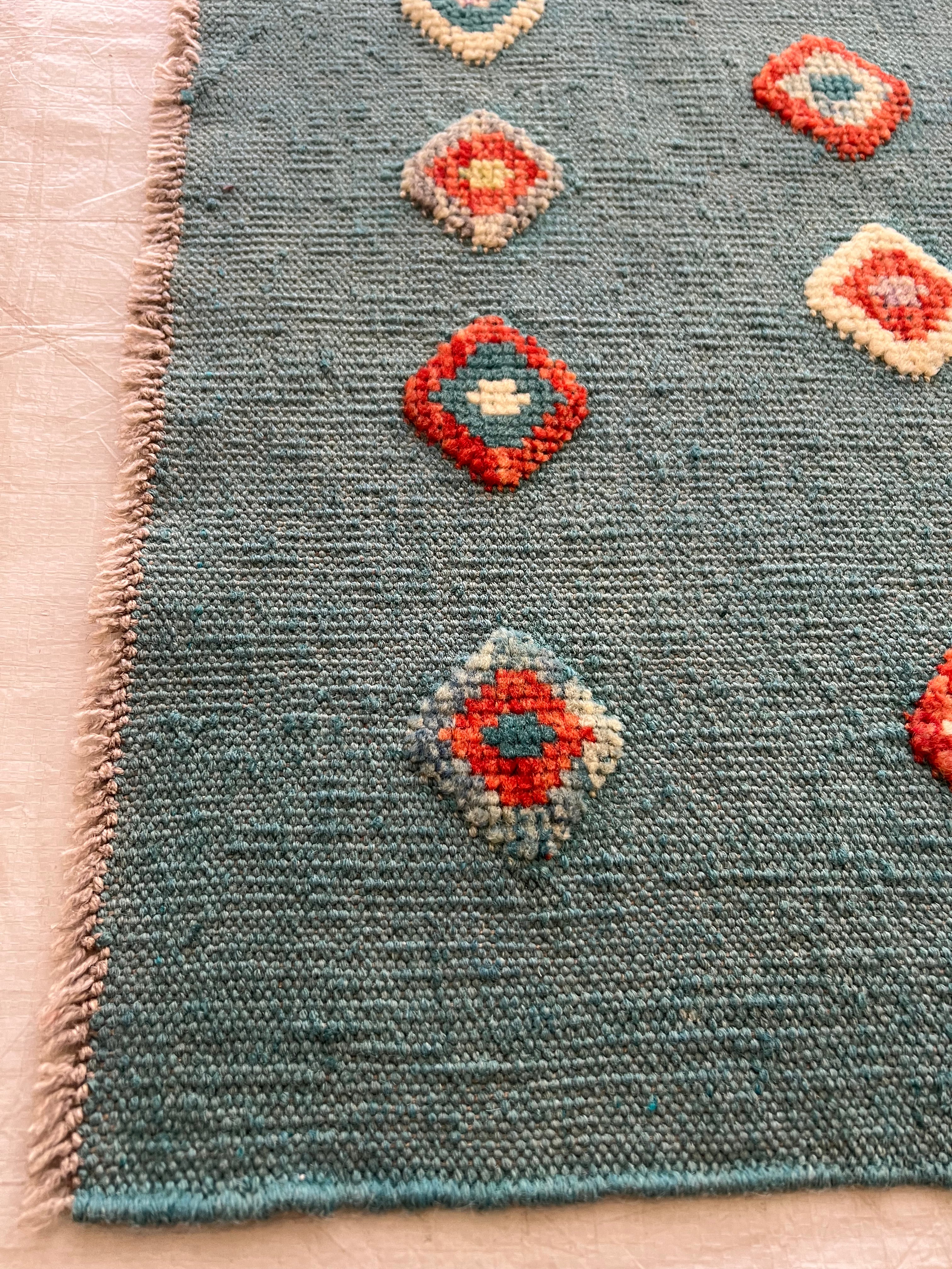 Gabbeh Kilim Rug 5x7 | Teal, Red & Orange | Hand-Woven Wool Flatweave