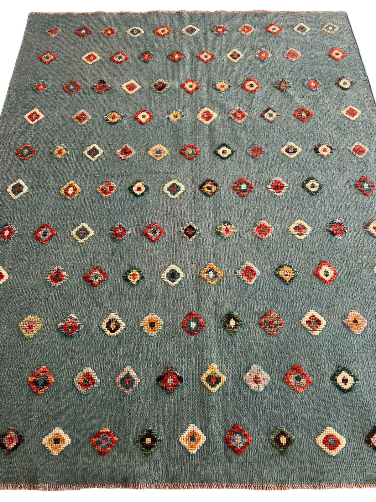 Gabbeh Kilim Rug 5x7 | Teal, Red & Orange | Hand-Woven Wool Flatweave