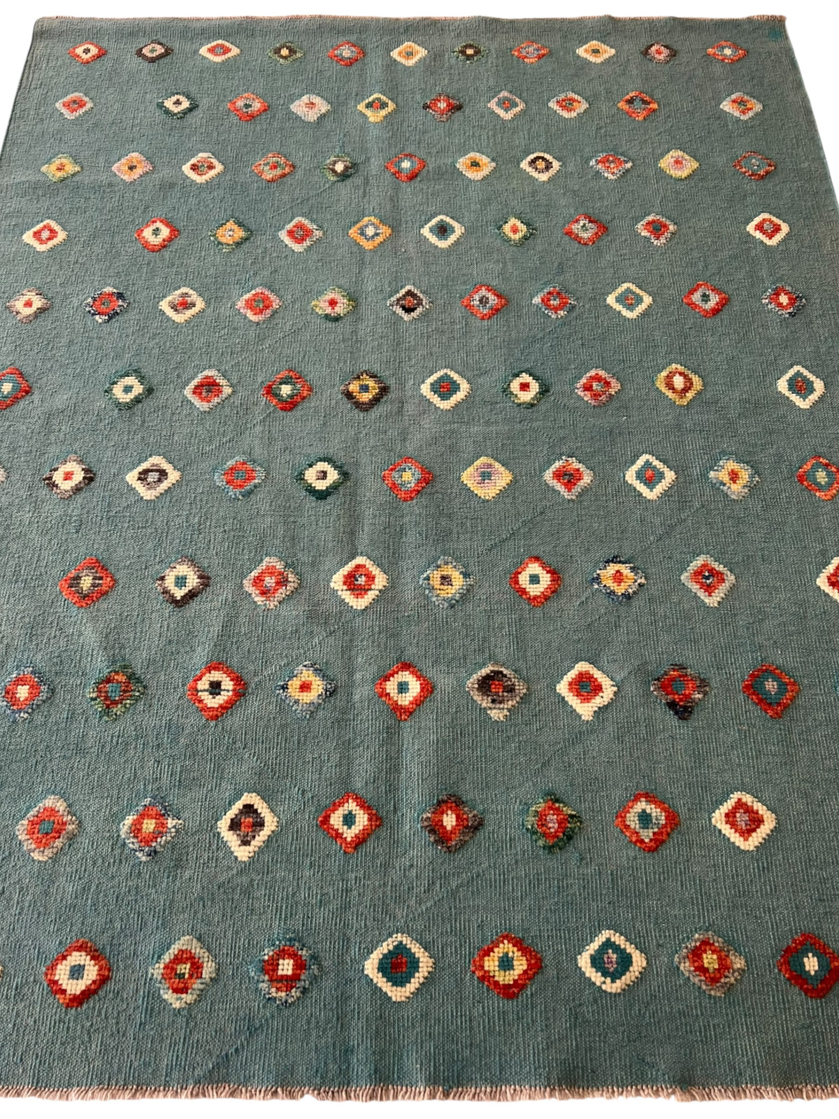 Gabbeh Kilim Rug 5x7 | Teal, Red & Orange | Hand-Woven Wool Flatweave